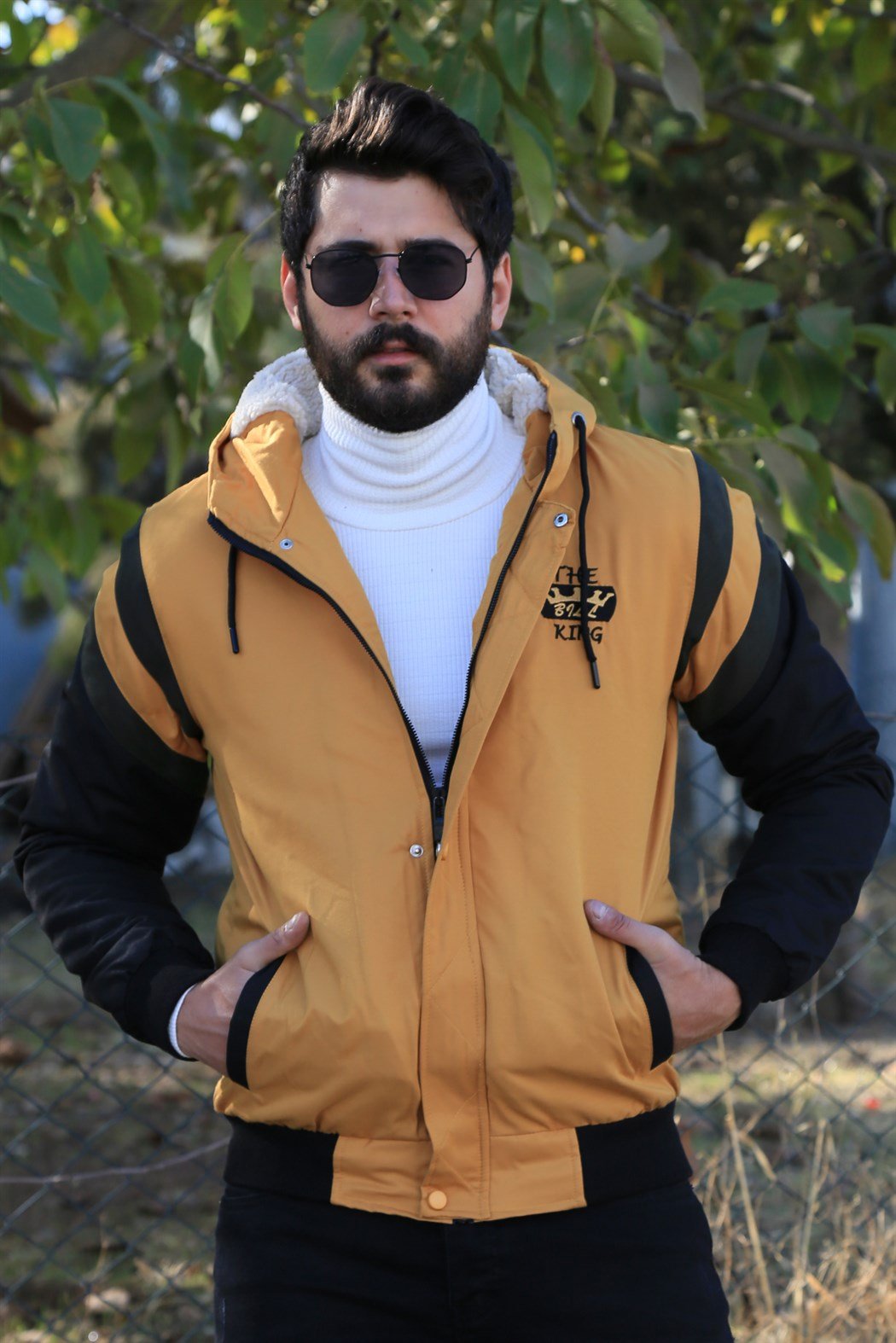 ERKEK Kapşonlu Kürklü Sarı Mont SARI mont SARI