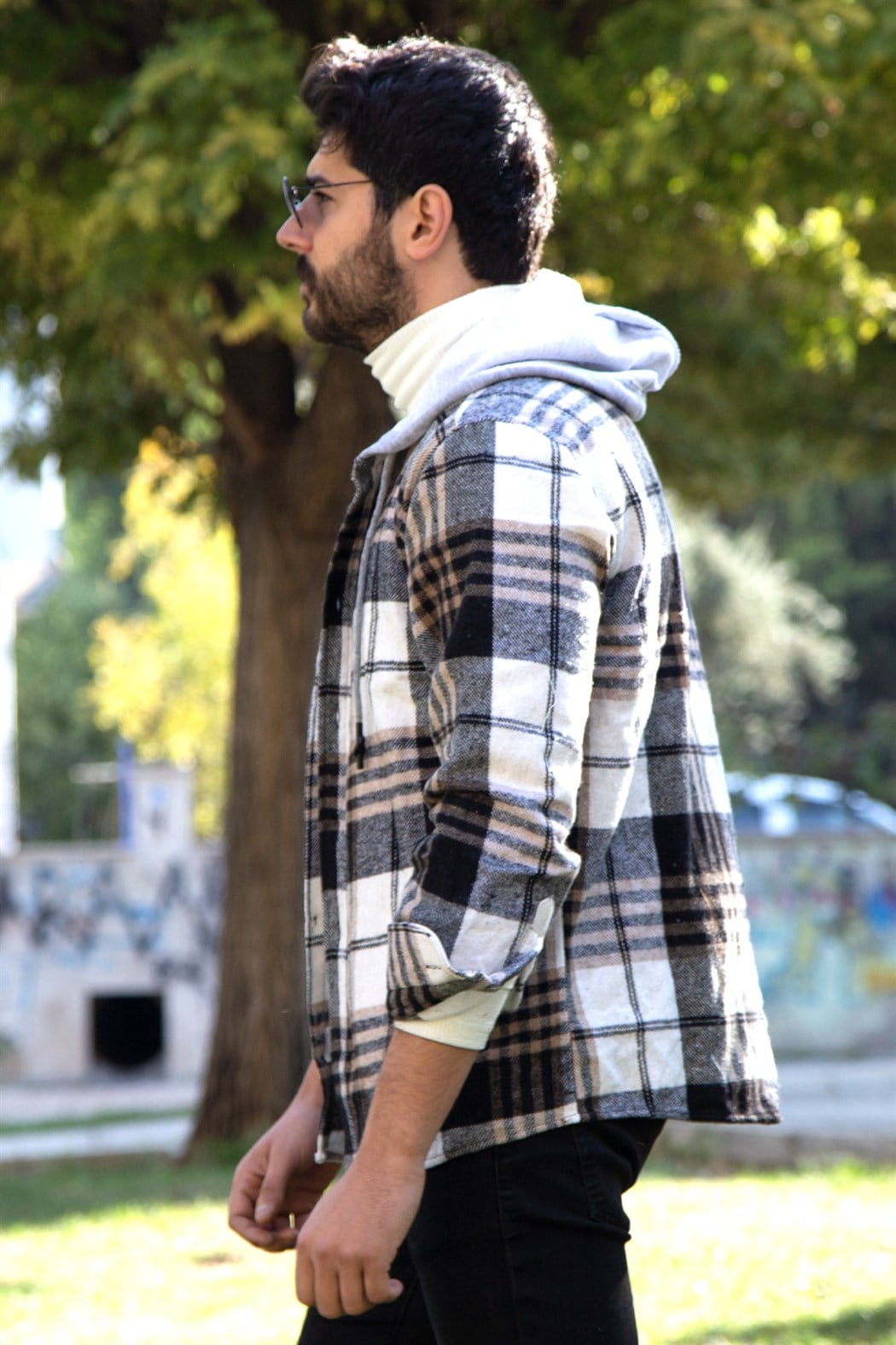 ERKEK Kapşonlu Oduncu Gömlek SİYAH-BEYAZ-SÜTLÜKAHVE ODUNCU GÖMLEK SİYAH-BEYAZ-SÜTLÜKAHVE