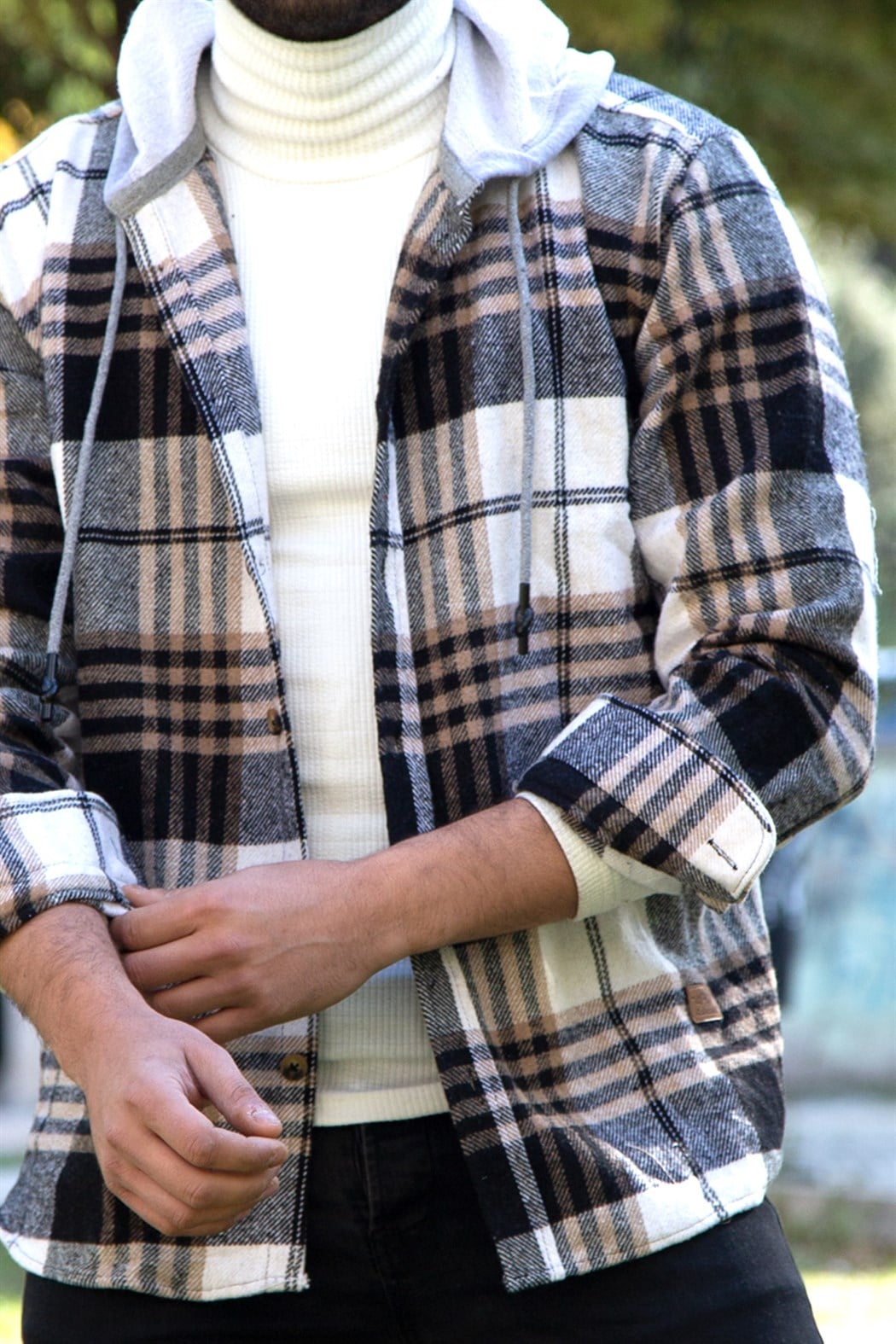 ERKEK Kapşonlu Oduncu Gömlek SİYAH-BEYAZ-SÜTLÜKAHVE ODUNCU GÖMLEK SİYAH-BEYAZ-SÜTLÜKAHVE