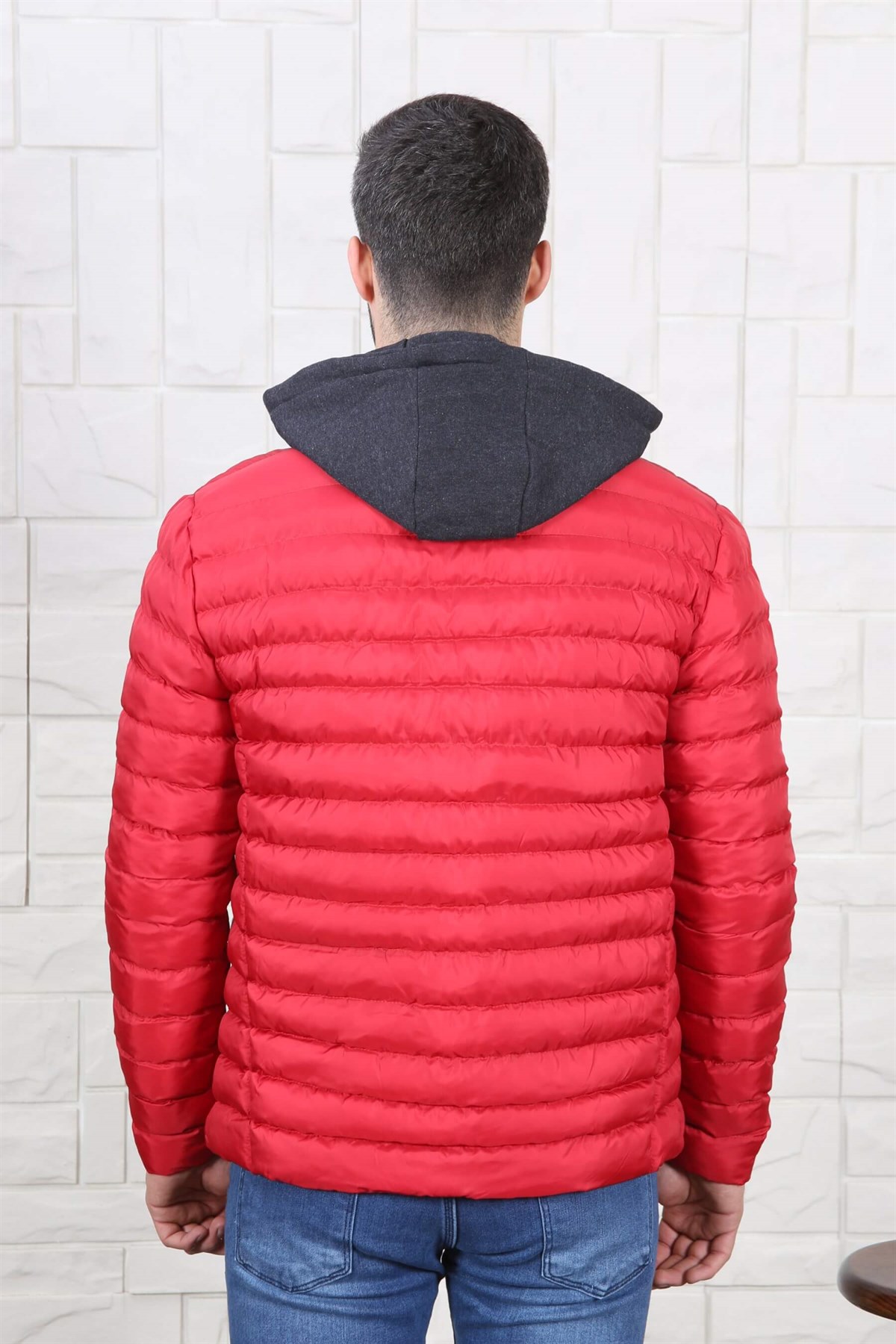 ERKEK KAPŞONLU ŞİŞME MONT KIRMIZI KIRMIZI