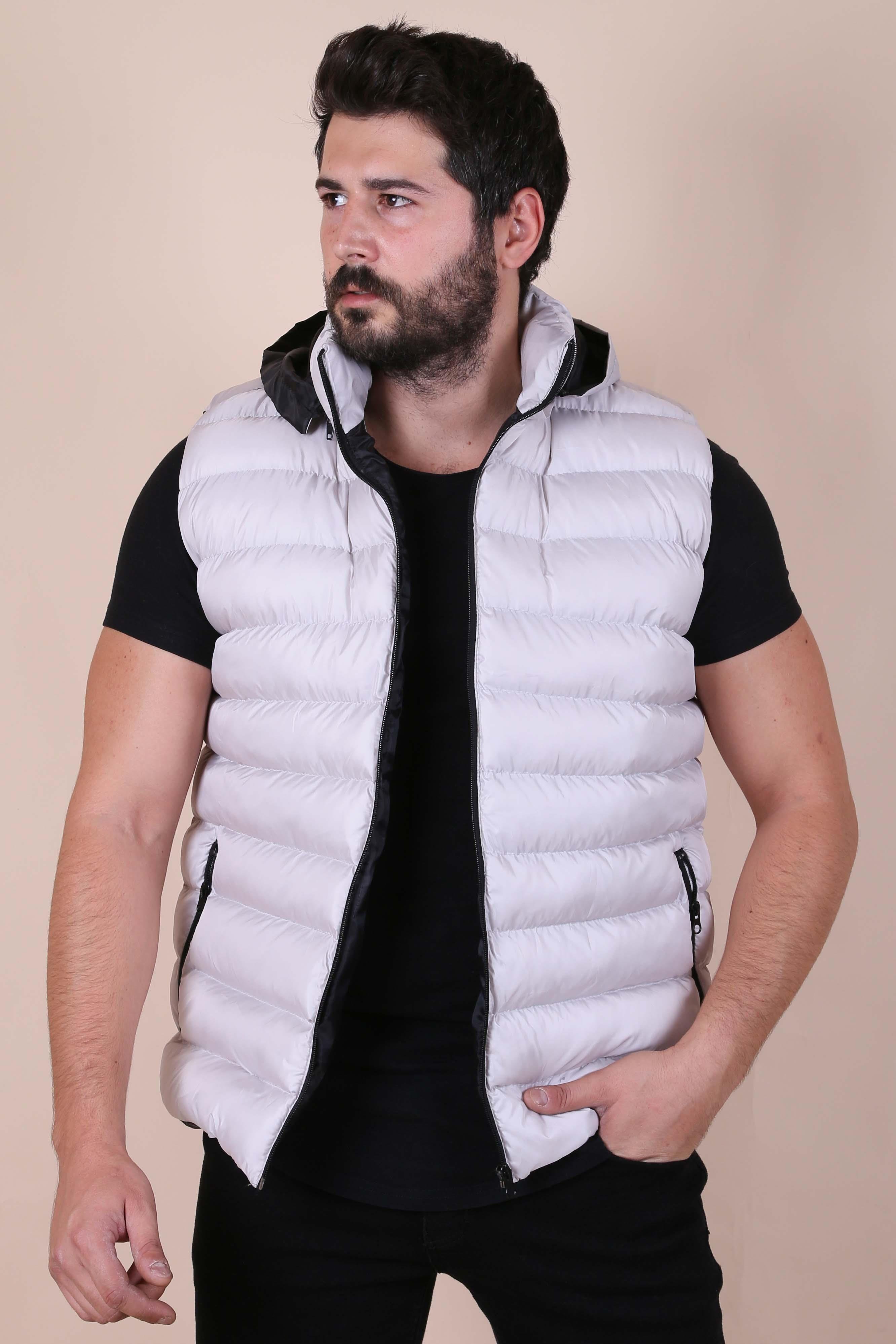 ERKEK KAPŞONLU ŞİŞME YELEK GRI YELEK GRI                                                         