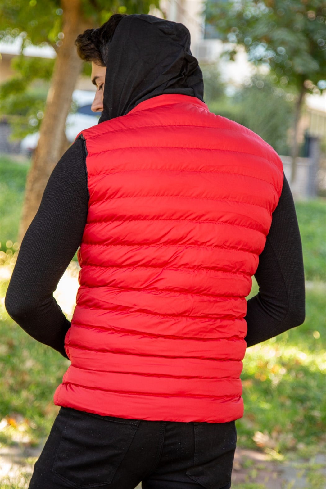 ERKEK KAPŞONLU ŞİŞME YELEK SETE KIRMIZI YELEK KIRMIZI