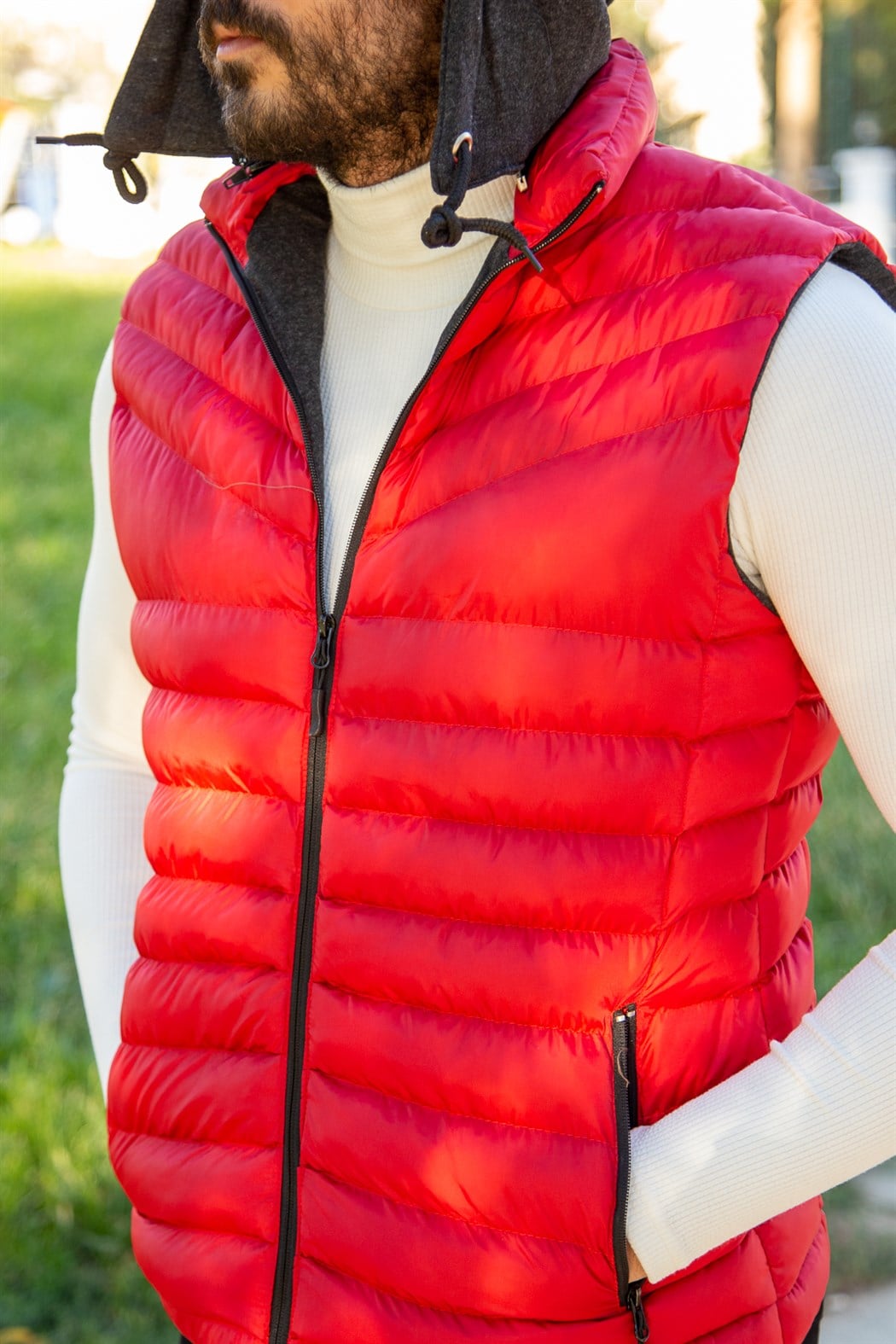 ERKEK KAPŞONLU ŞİŞME YELEK WIPEOUT KIRMIZI YELEK KIRMIZI