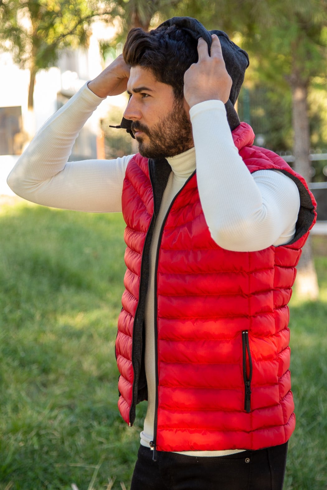 ERKEK KAPŞONLU ŞİŞME YELEK WIPEOUT KIRMIZI YELEK KIRMIZI