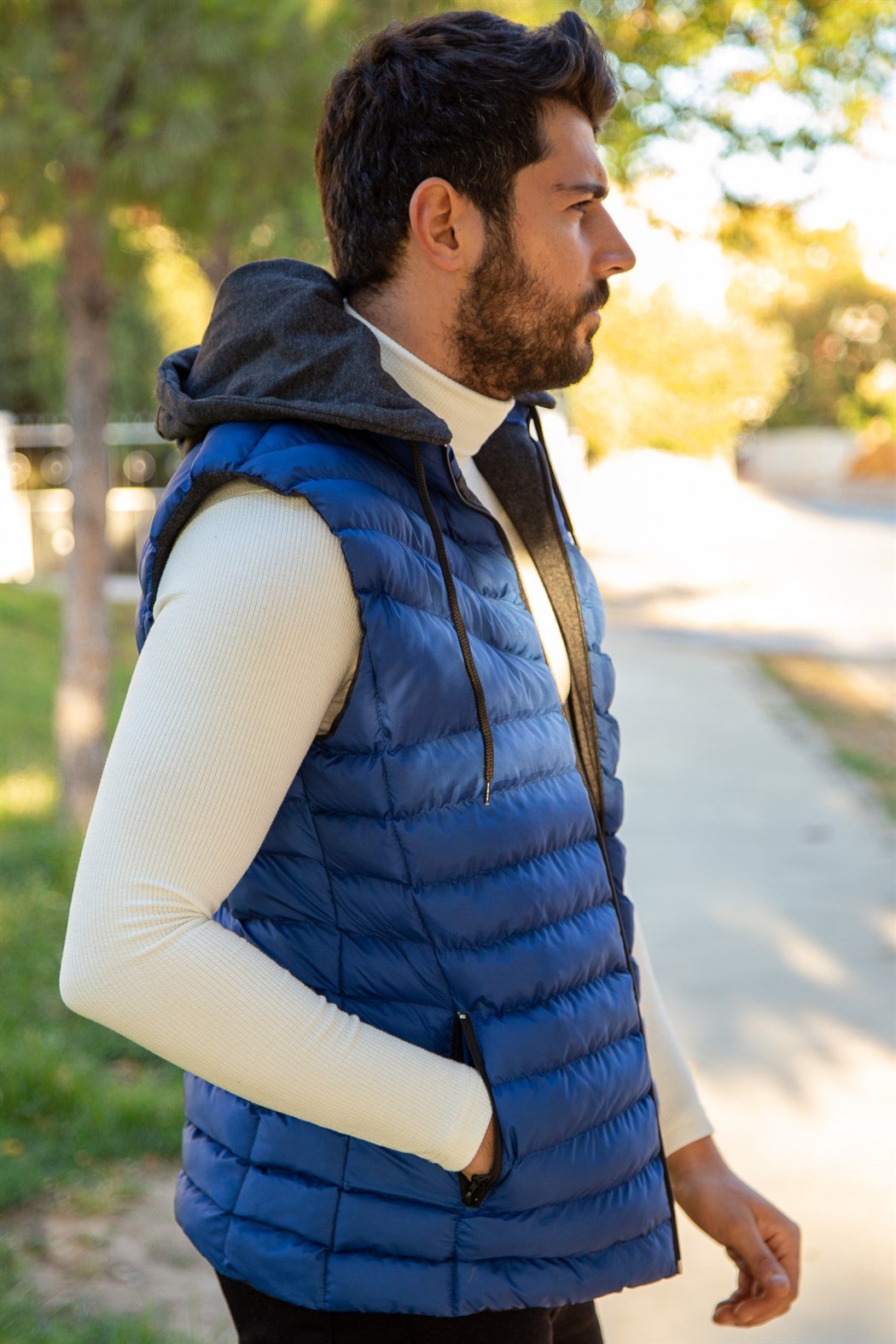 ERKEK KAPŞONLU ŞİŞME YELEK WIPEOUT MAVİ YELEK MAVİ