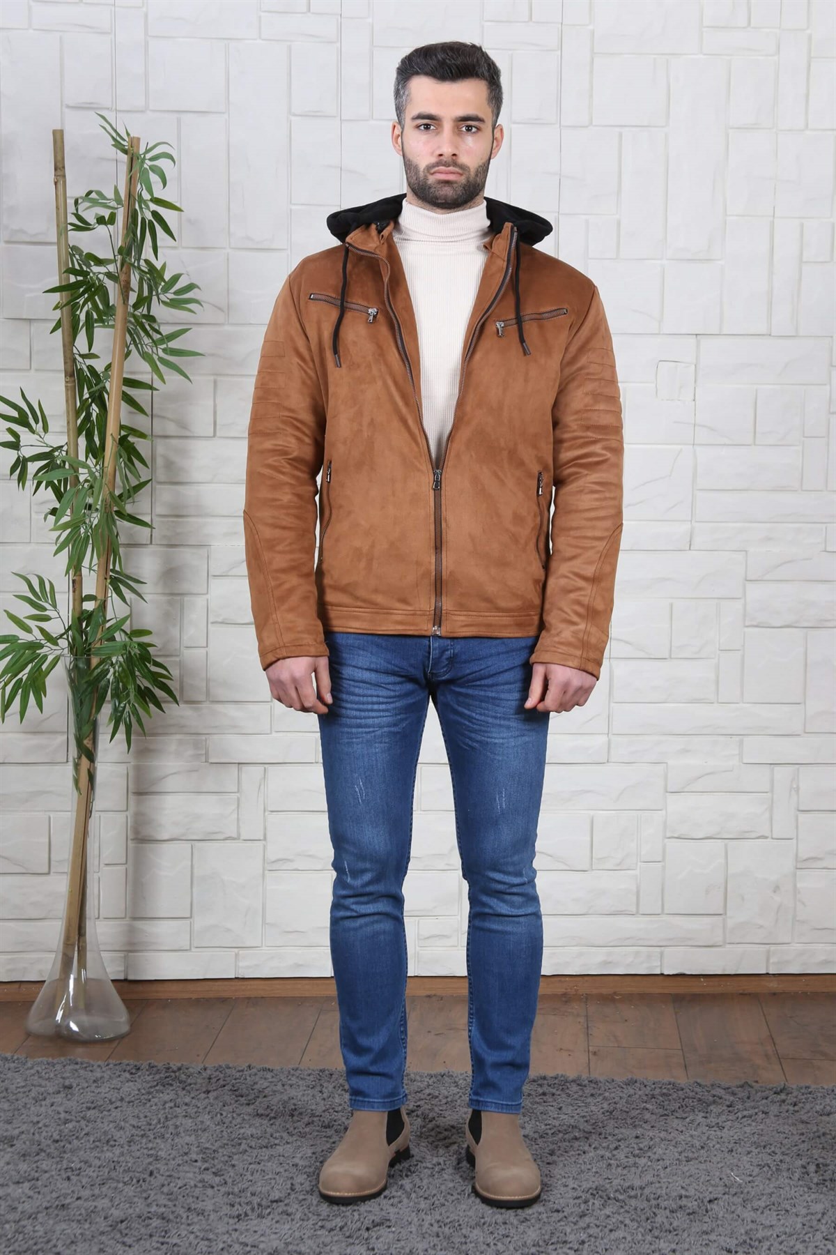 ERKEK KAPŞONLU SÜET MONT TABA TABA