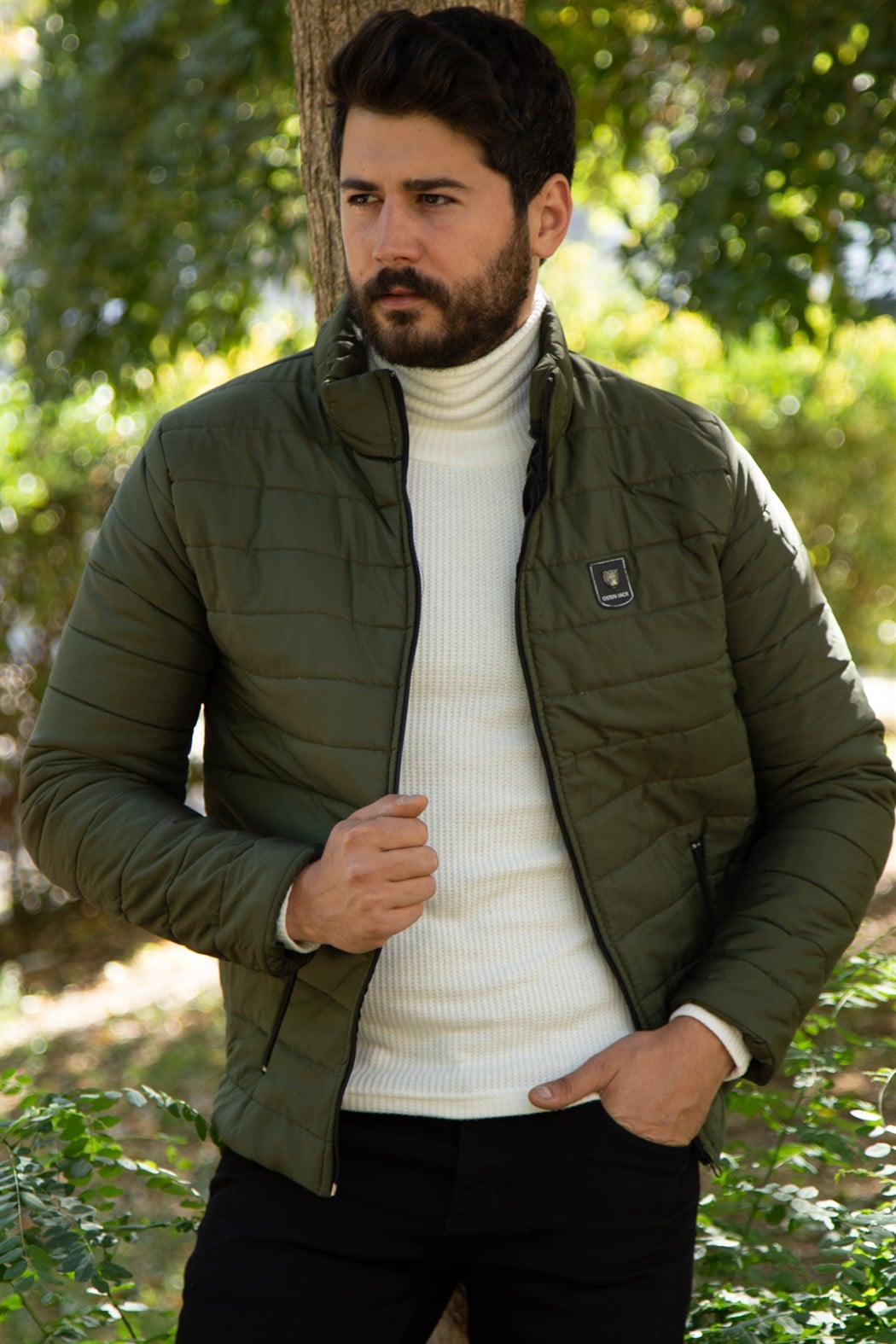 ERKEK Kapşonsuz Şişme Mont HAKI mont HAKI