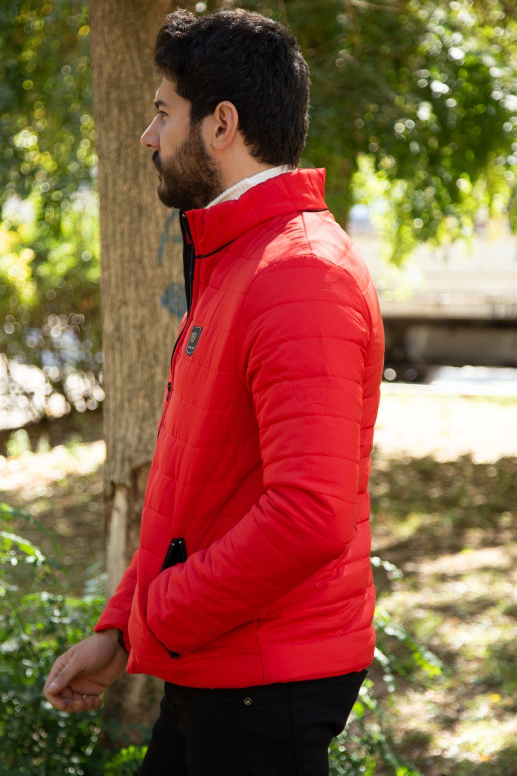 ERKEK Kapşonsuz Şişme Mont KIRMIZI mont KIRMIZI