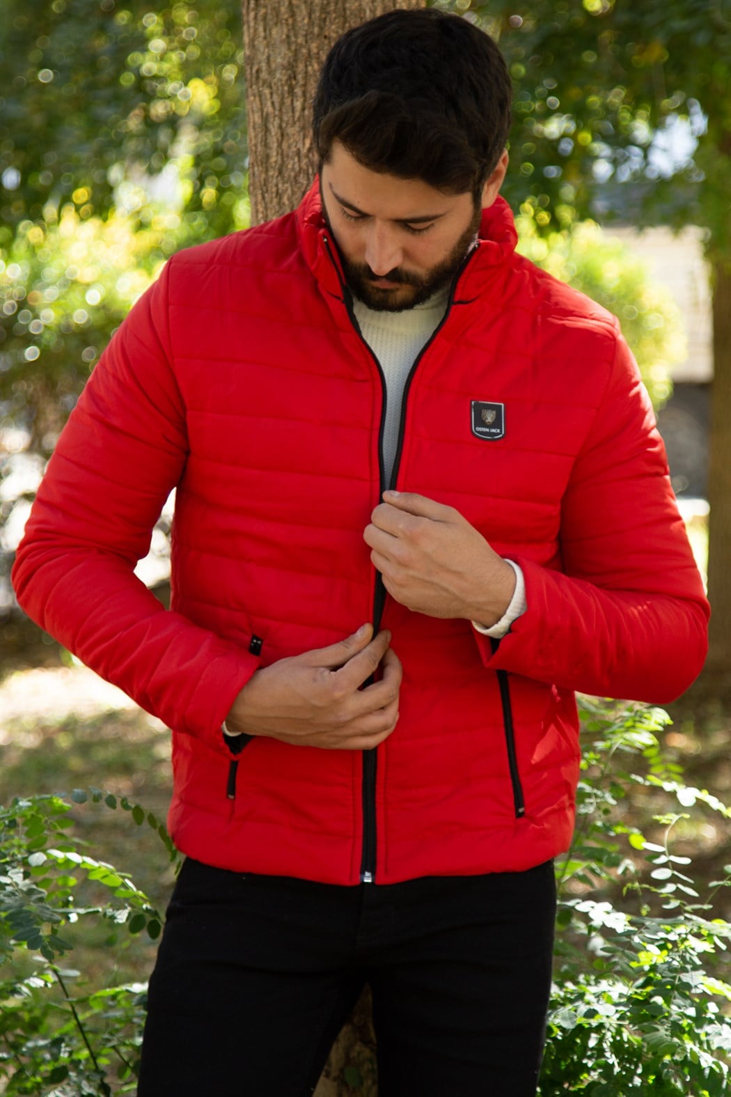 ERKEK Kapşonsuz Şişme Mont KIRMIZI mont KIRMIZI