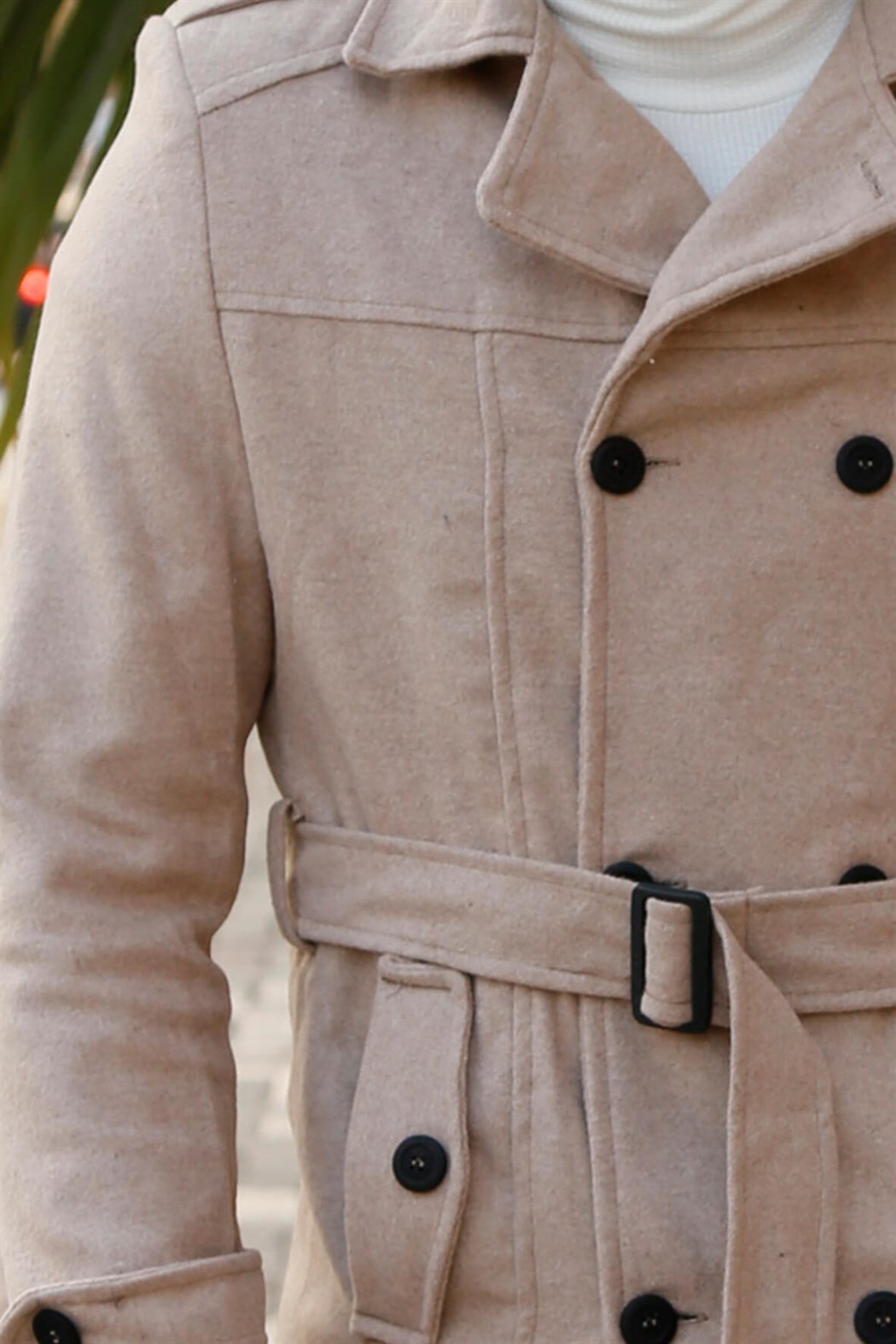 ERKEK Kemerli Kısa Kaşe BEJ mont BEJ