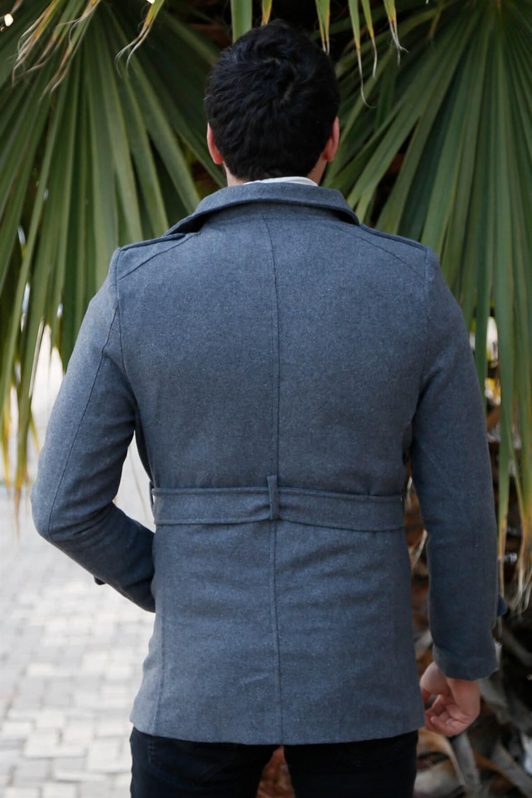 ERKEK Kemerli Kısa Kaşe FÜME mont FÜME