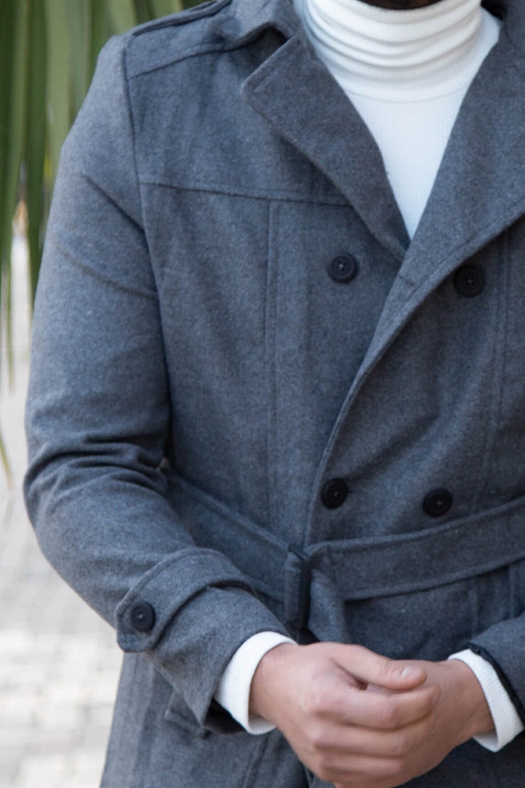 ERKEK Kemerli Kısa Kaşe FÜME mont FÜME