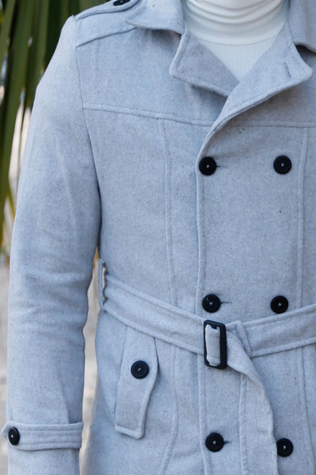 ERKEK Kemerli Kısa Kaşe GRI mont GRI                                                         