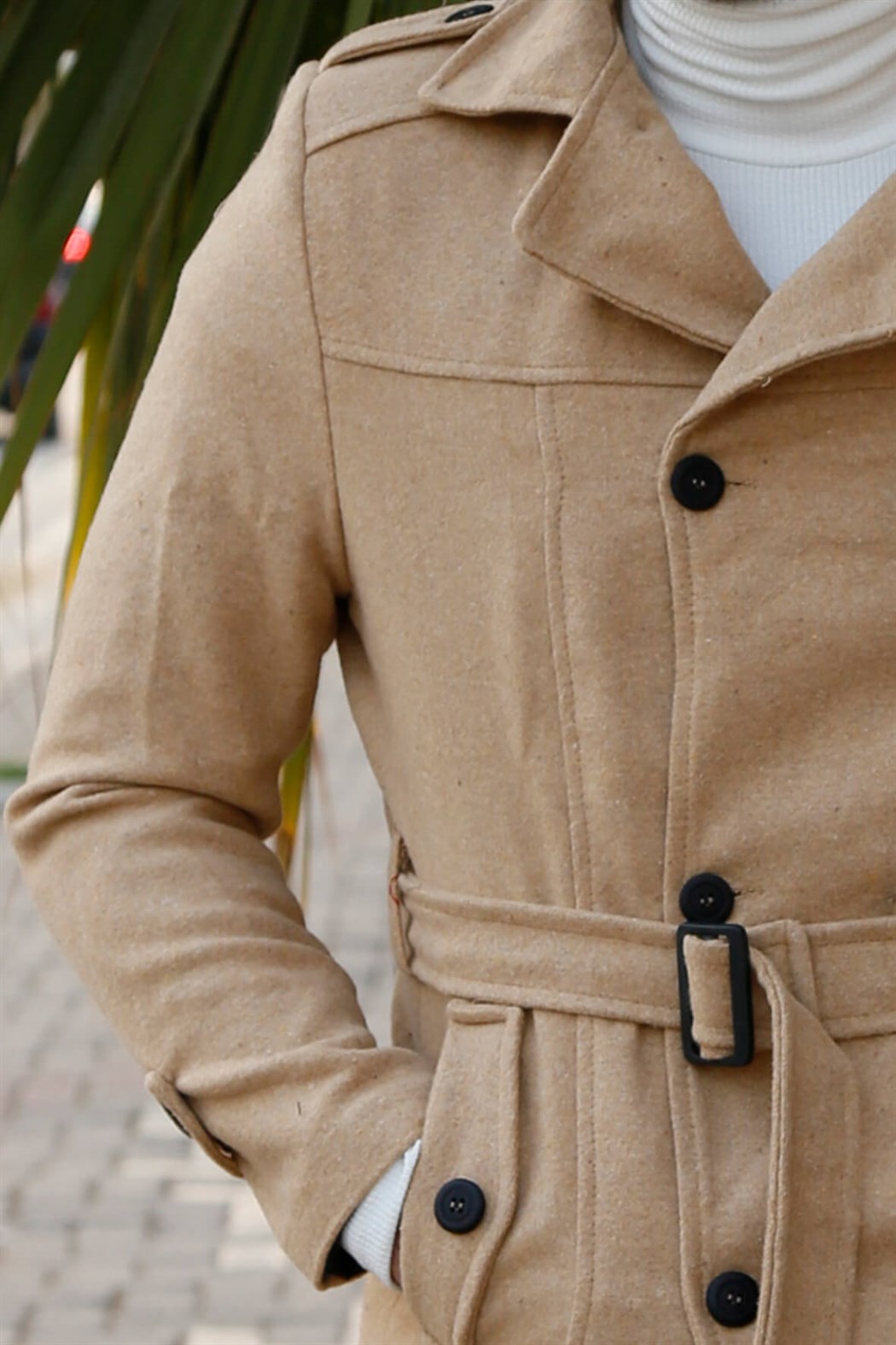 ERKEK Kemerli Kısa Kaşe HARDAL mont HARDAL