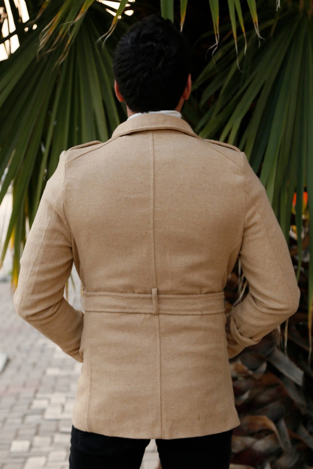 ERKEK Kemerli Kısa Kaşe HARDAL mont HARDAL