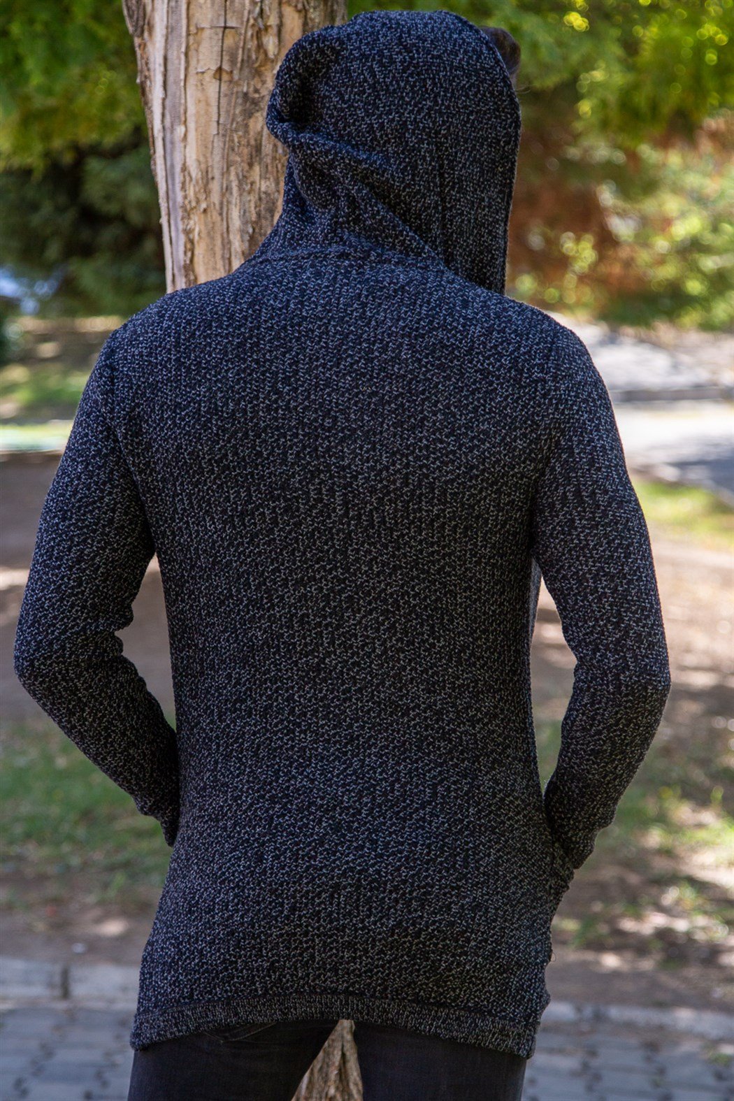 ERKEK Kırçıllı Kalın Hırka Cepli Kapşonlu FÜME SİYAH Hırka FÜME SİYAH