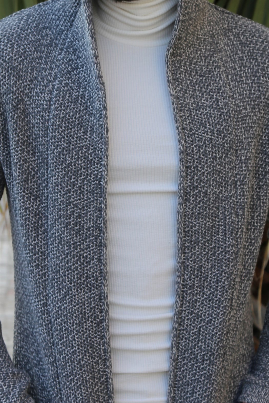 ERKEK Kırçıllı Kalın Hırka Cepli Kapşonlu gri - beyaz Hırka gri - beyaz