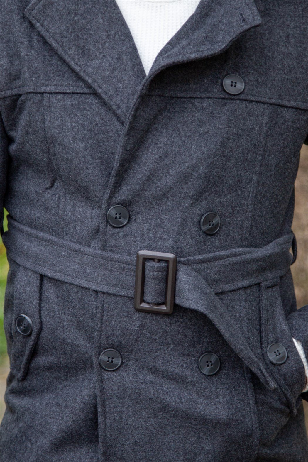 ERKEK Kısa Kemerli Kaşe Kaban ANTRASIT KABAN ANTRASIT