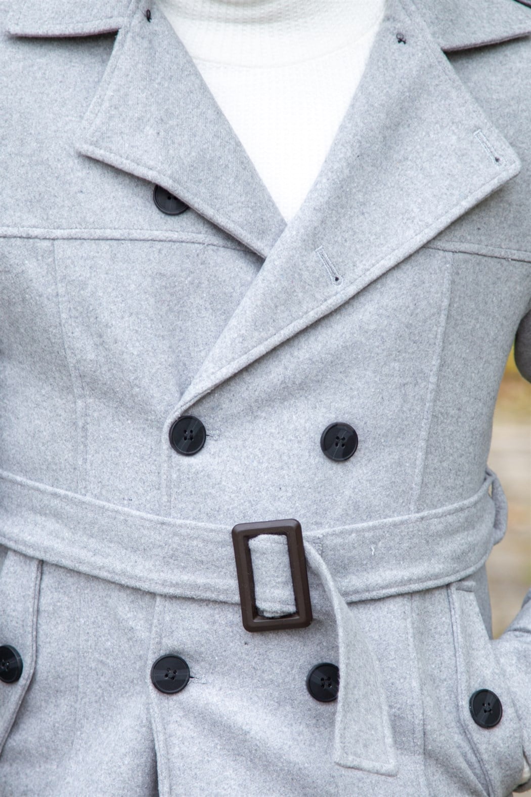 ERKEK Kısa Kemerli Kaşe Kaban GRI KABAN GRI                                                         