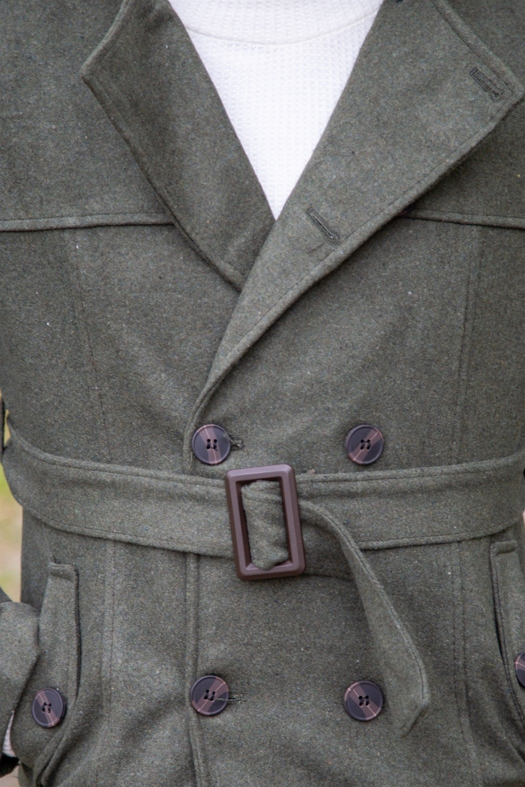 ERKEK Kısa Kemerli Kaşe Kaban HAKI KABAN HAKI