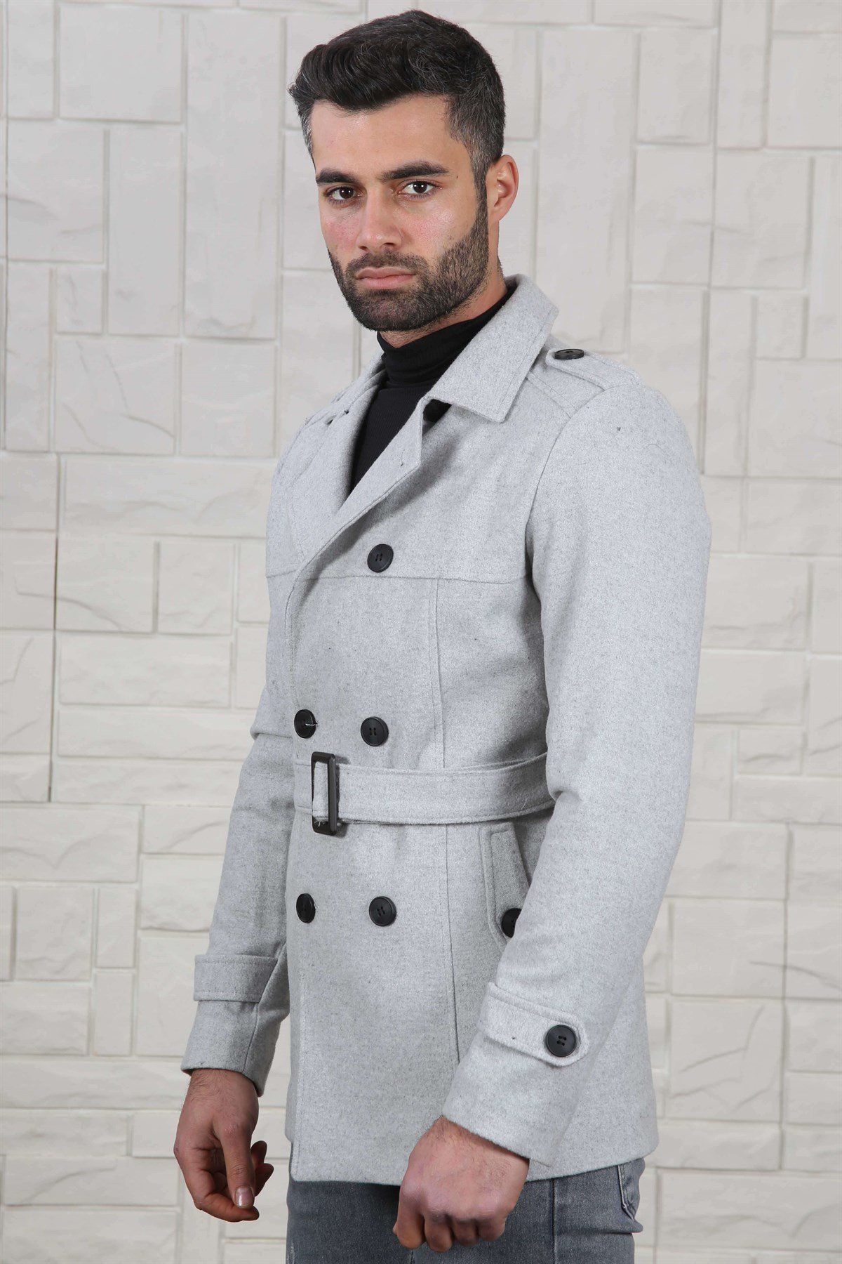 ERKEK KRUVAZE YAKA KAŞE MONT GRİ GRİ