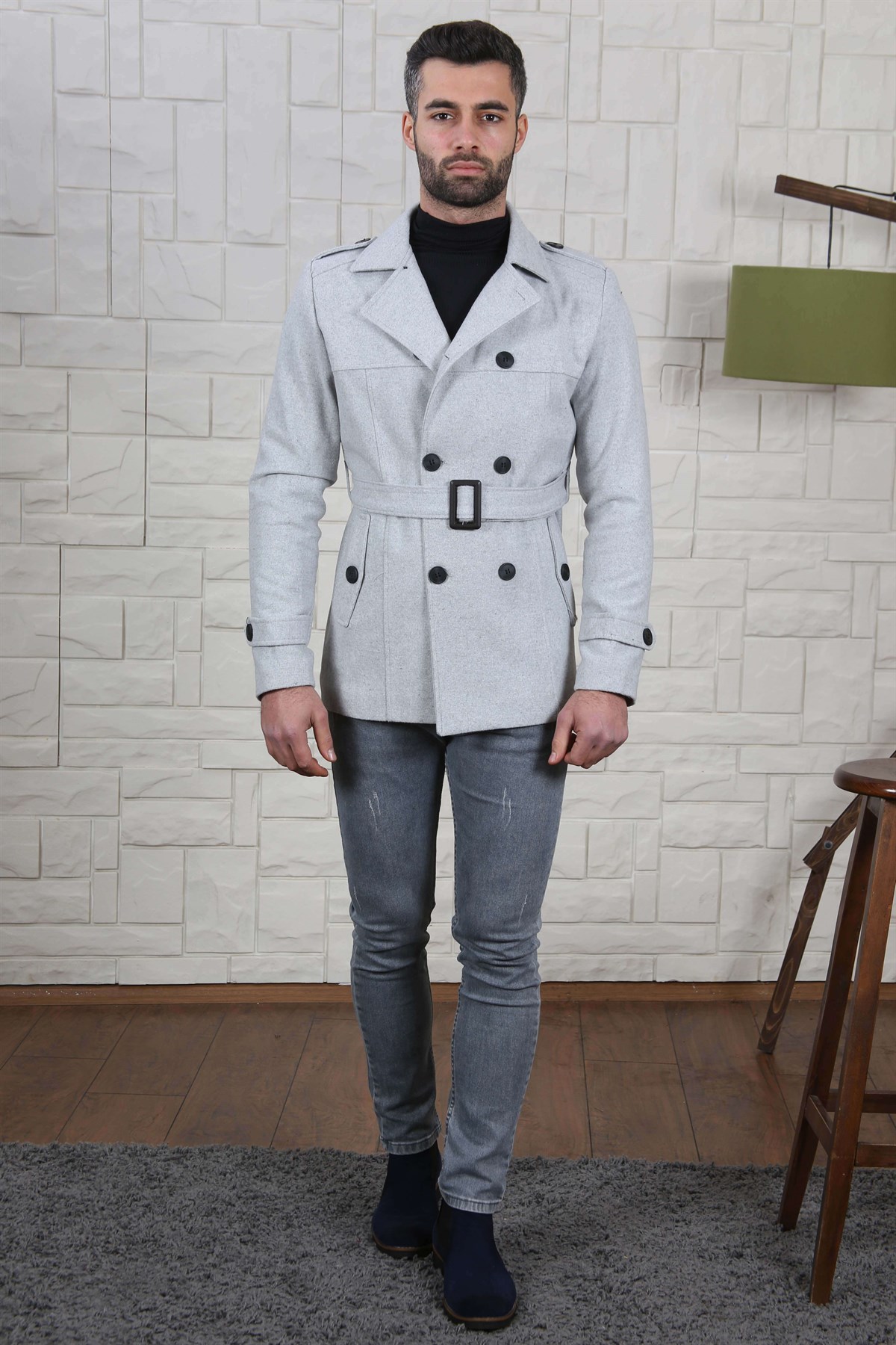 ERKEK KRUVAZE YAKA KAŞE MONT GRİ GRİ