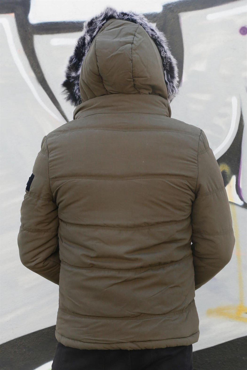 ERKEK Kürklü Kapşonlu Şişme Mont HAKİ YEŞİL mont HAKİ YEŞİL