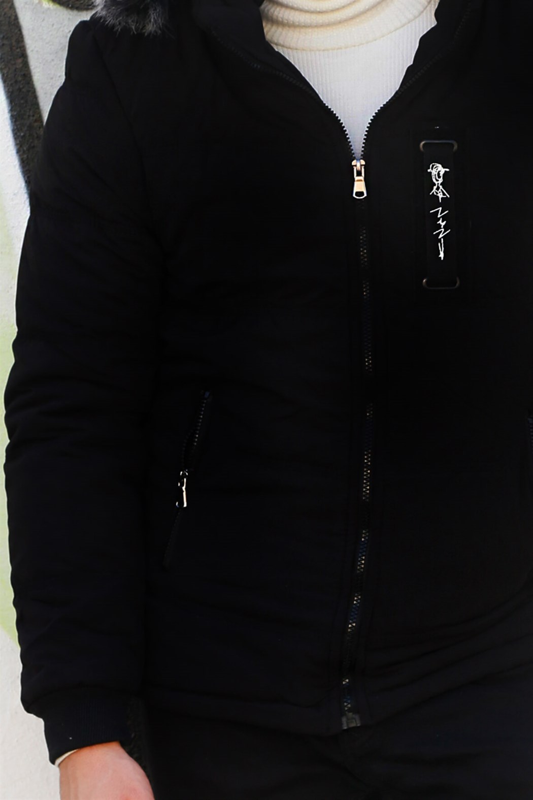 ERKEK Kürklü Kapşonlu Şişme Mont SİYAH mont SİYAH