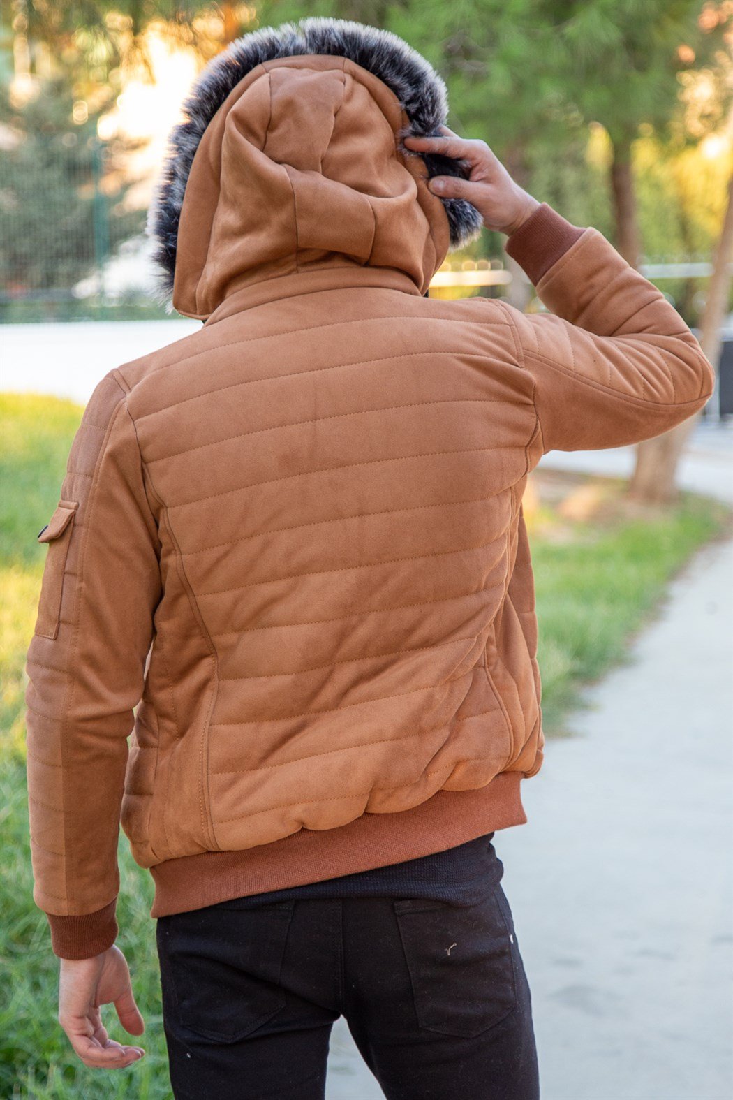 ERKEK KÜRKLÜ KAPŞONLU SÜET MONT TABA mont TABA