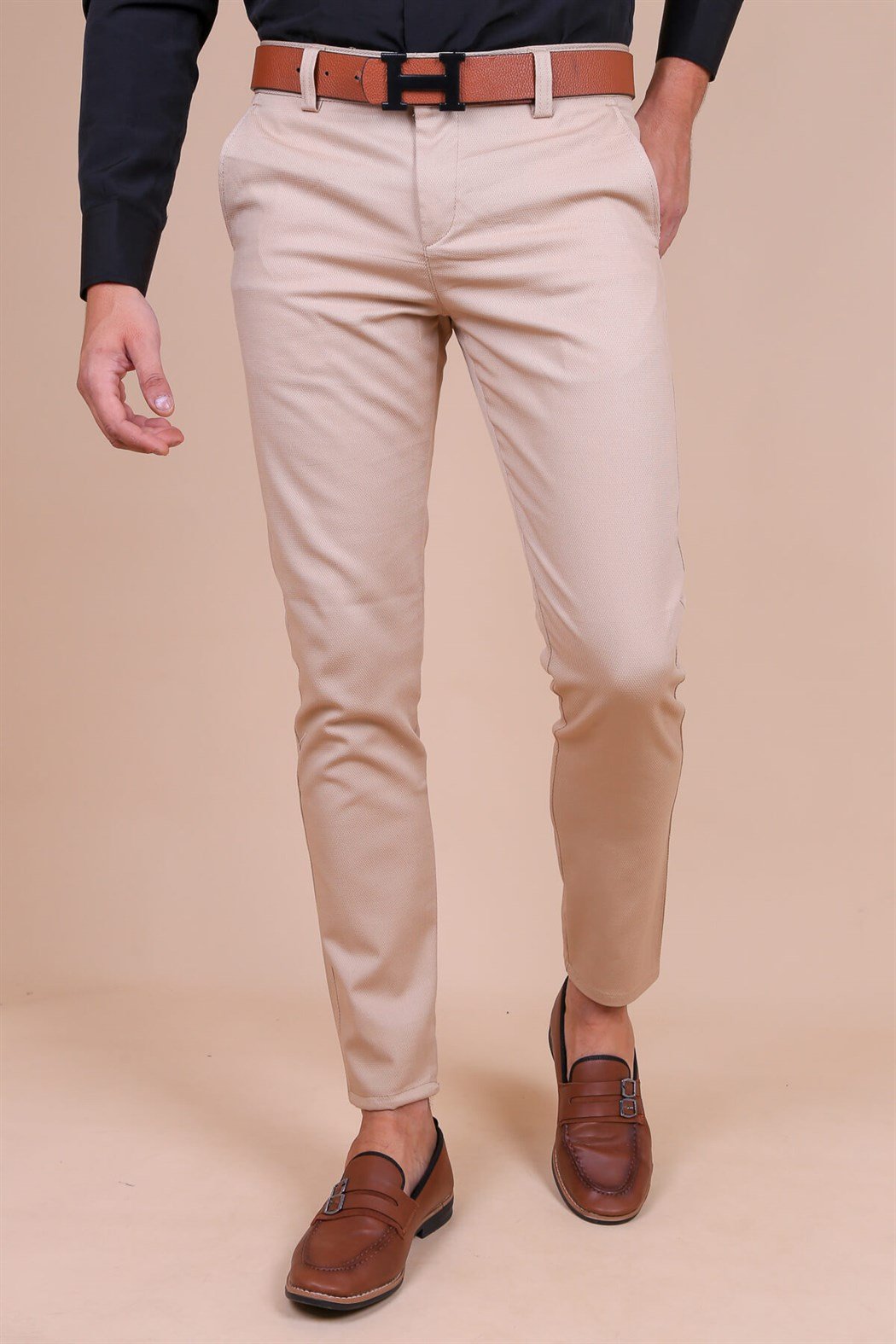 ERKEK PETEKLİ SLİM  KUMAŞ PANTOLON SARI KUAMŞ PANTLON SARI