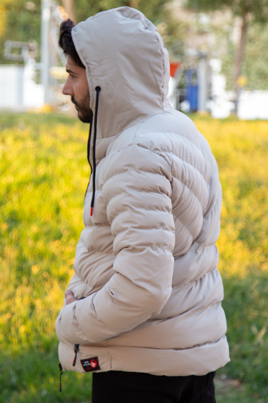 ERKEK SABİT KAPŞONLU ŞİŞME MONT BEJ mont BEJ