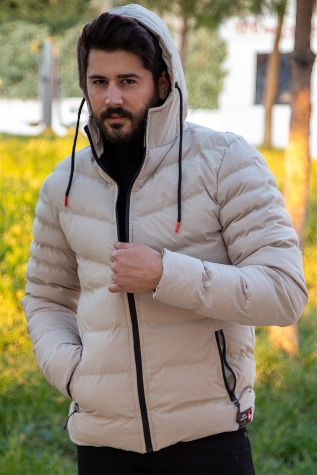 ERKEK SABİT KAPŞONLU ŞİŞME MONT BEJ mont BEJ