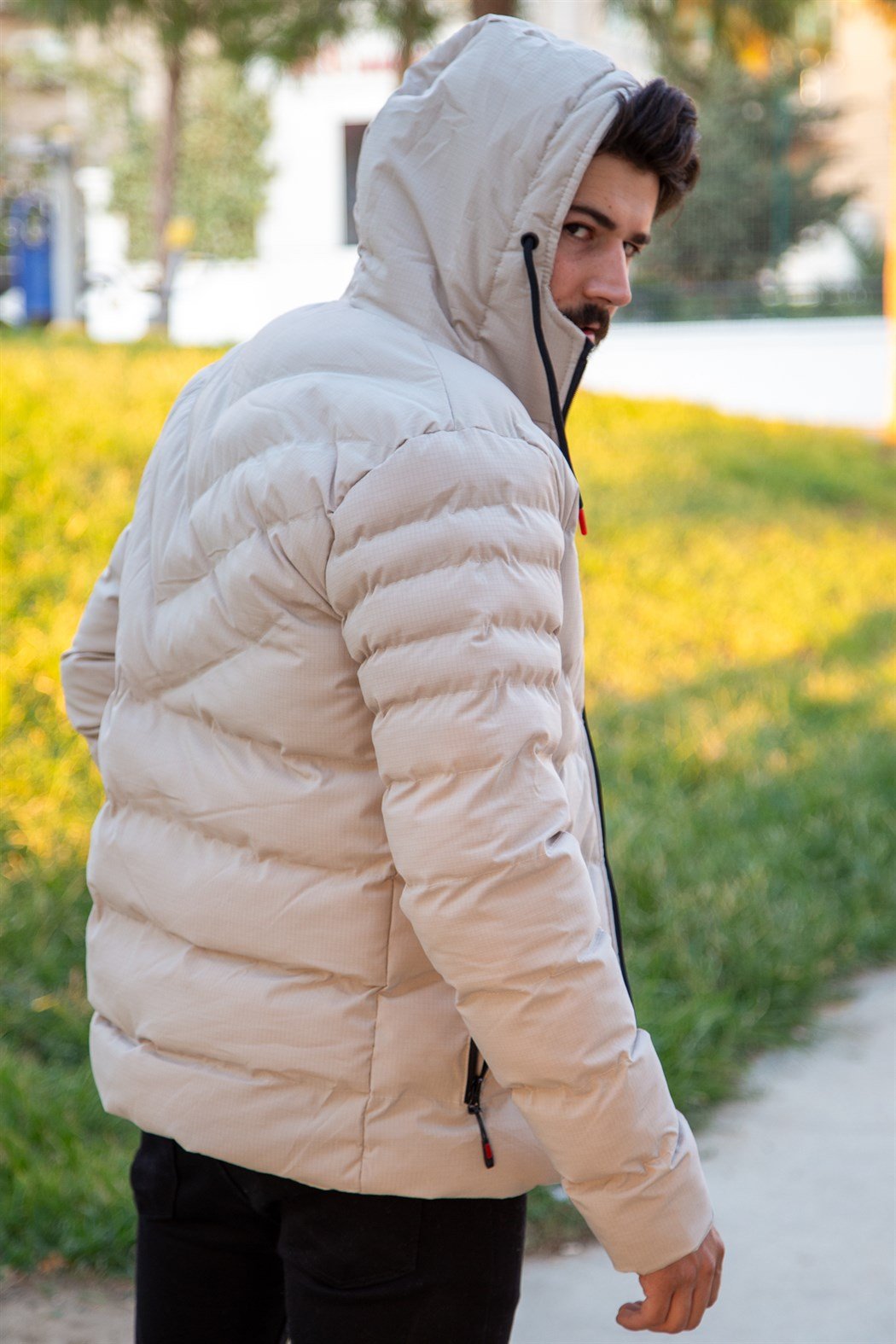 ERKEK SABİT KAPŞONLU ŞİŞME MONT BEJ mont BEJ