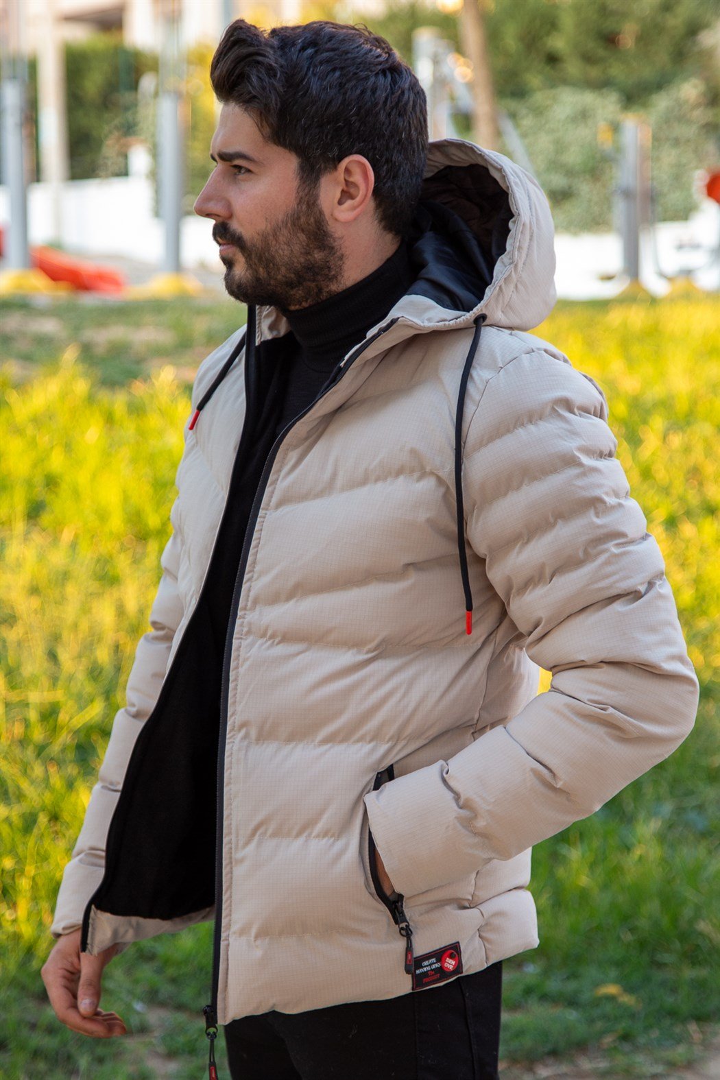 ERKEK SABİT KAPŞONLU ŞİŞME MONT BEJ mont BEJ