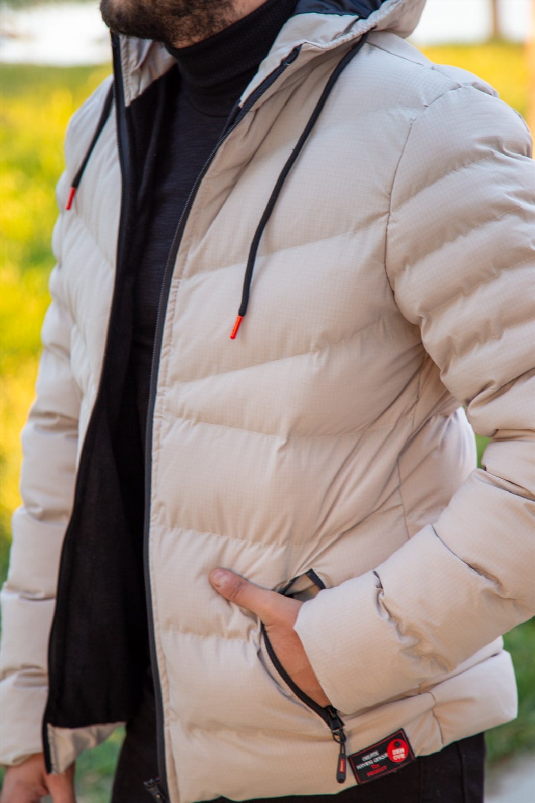 ERKEK SABİT KAPŞONLU ŞİŞME MONT BEJ mont BEJ