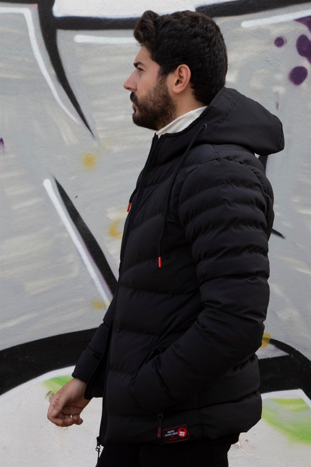 ERKEK SABİT KAPŞONLU ŞİŞME MONT SİYAH mont SİYAH