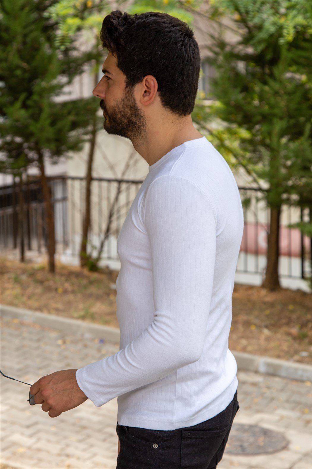 ERKEK Sıfır Yaka Uzun Kol badi BEYAZ BODY BEYAZ