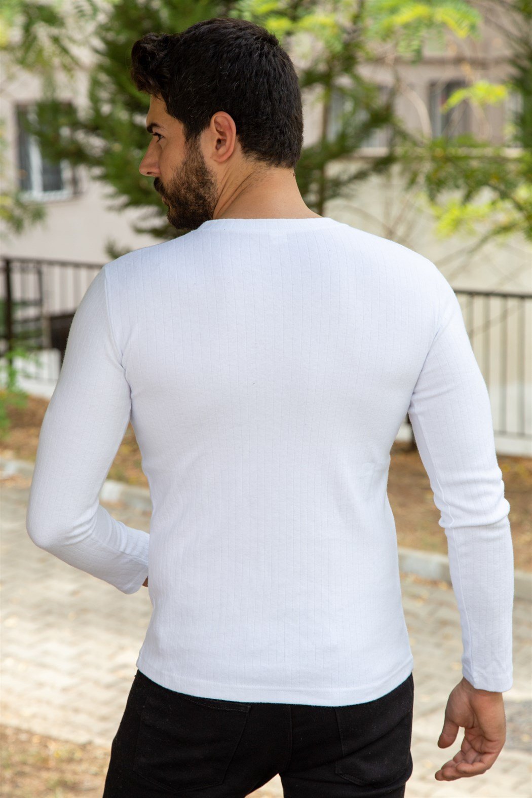 ERKEK Sıfır Yaka Uzun Kol badi BEYAZ BODY BEYAZ