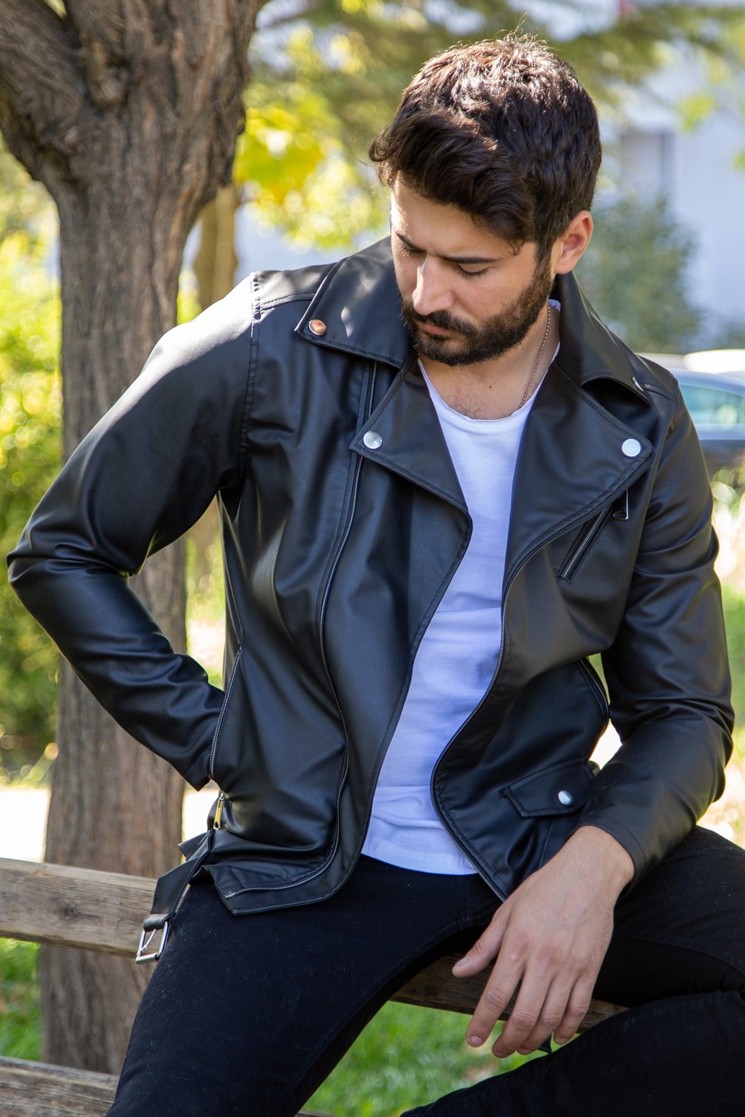 ERKEK  SİYAH Deri Mont SİYAH