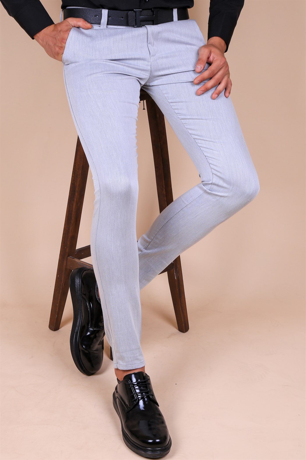 ERKEK SLİM FİT ARMÜRLÜ YAN CEP GRİ GRİ