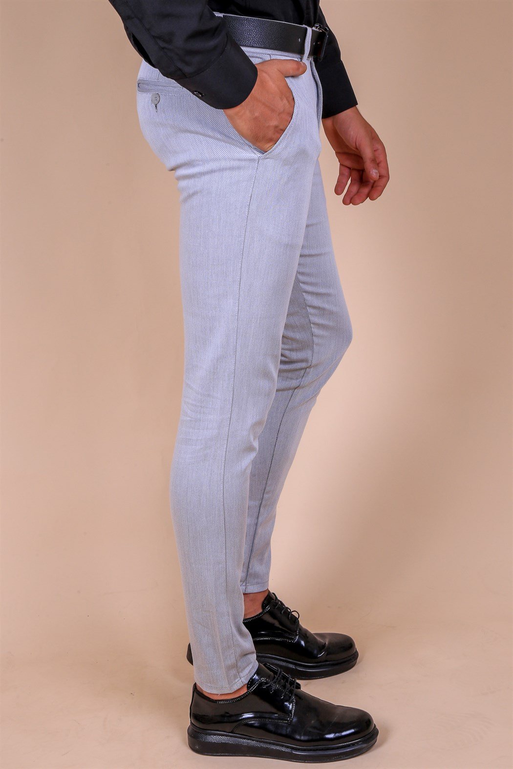 ERKEK SLİM FİT ARMÜRLÜ YAN CEP GRİ GRİ