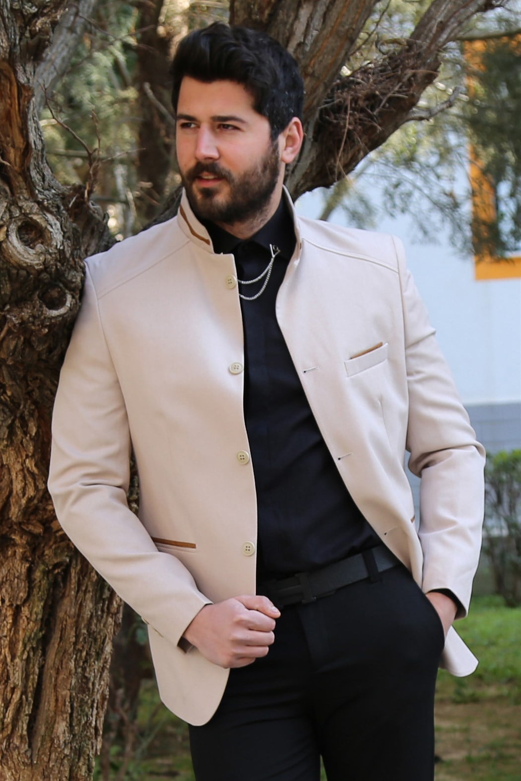 ERKEK SLİM FİT DİK YAKA SPOR BLAZER BEJ BEJ