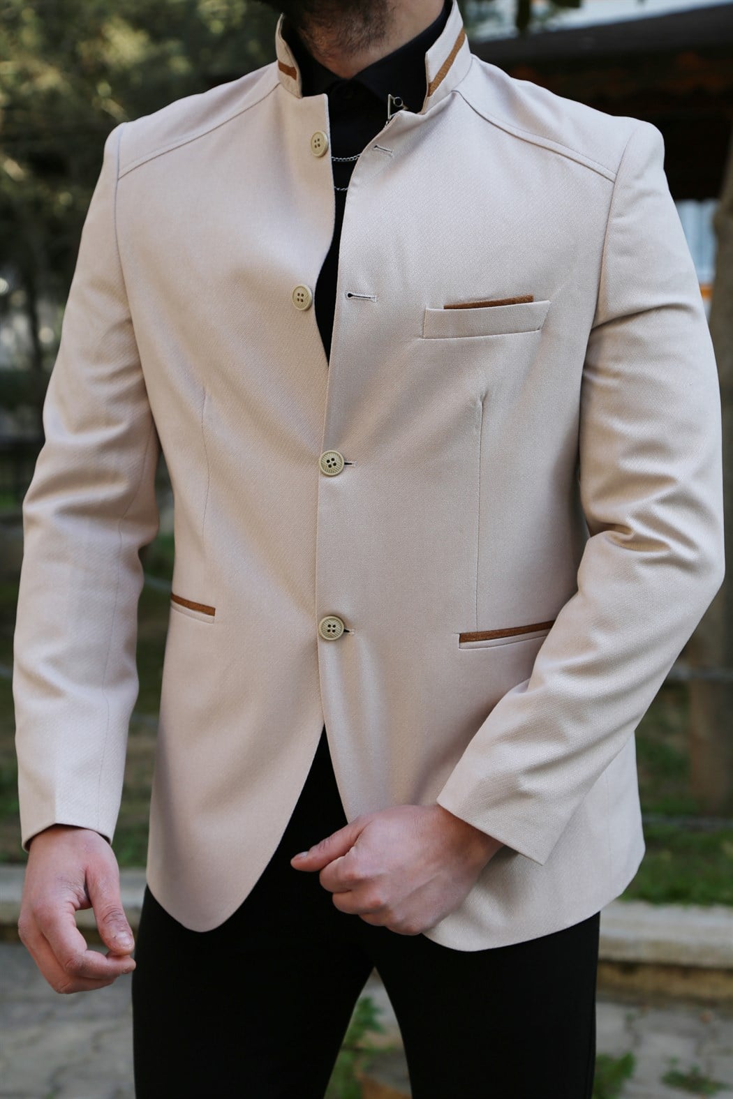 ERKEK SLİM FİT DİK YAKA SPOR BLAZER BEJ BEJ