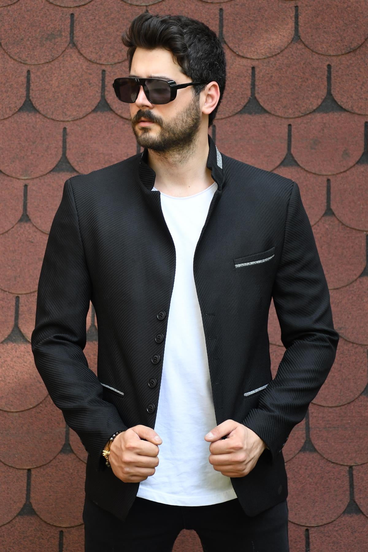 ERKEK SLİM FİT DİK YAKA SPOR BLAZER SIYAH SIYAH                                                       