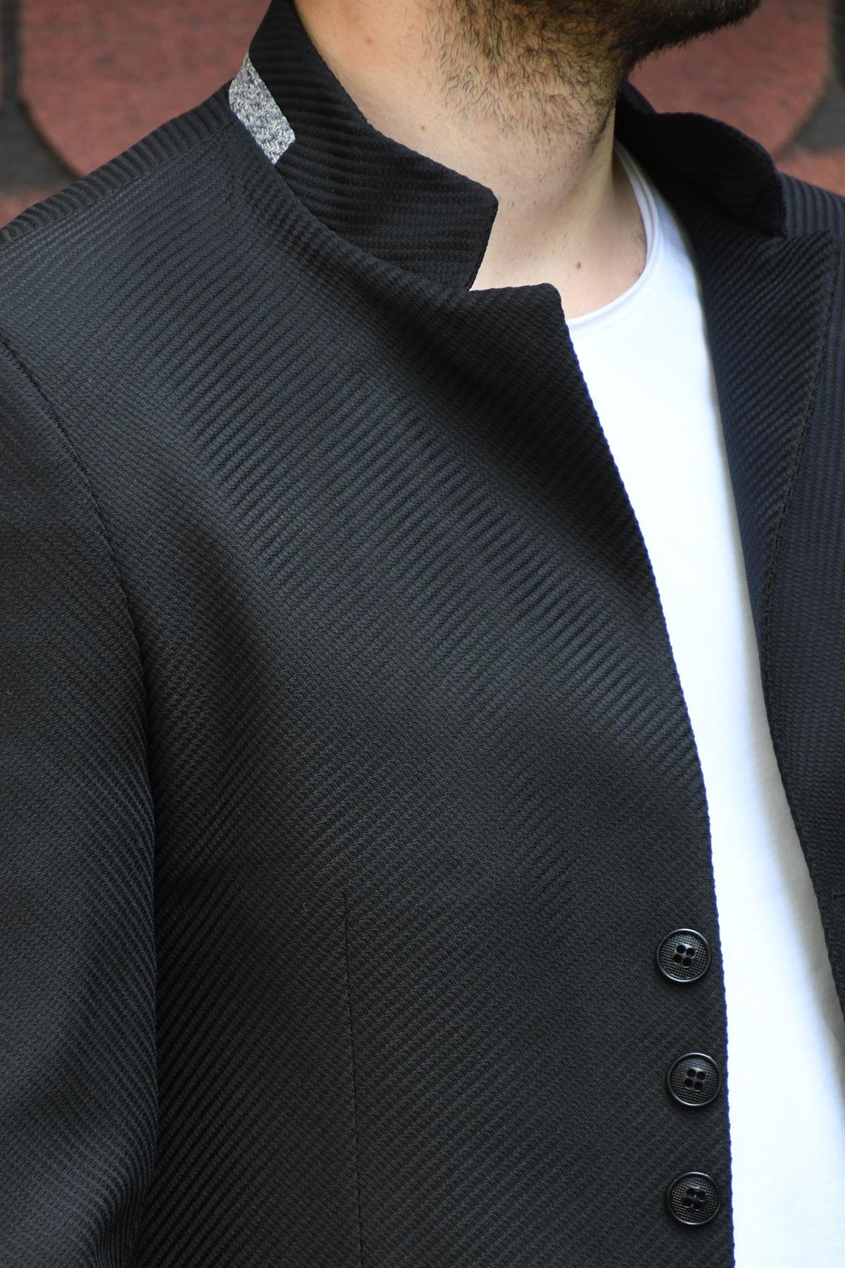 ERKEK SLİM FİT DİK YAKA SPOR BLAZER SIYAH SIYAH                                                       