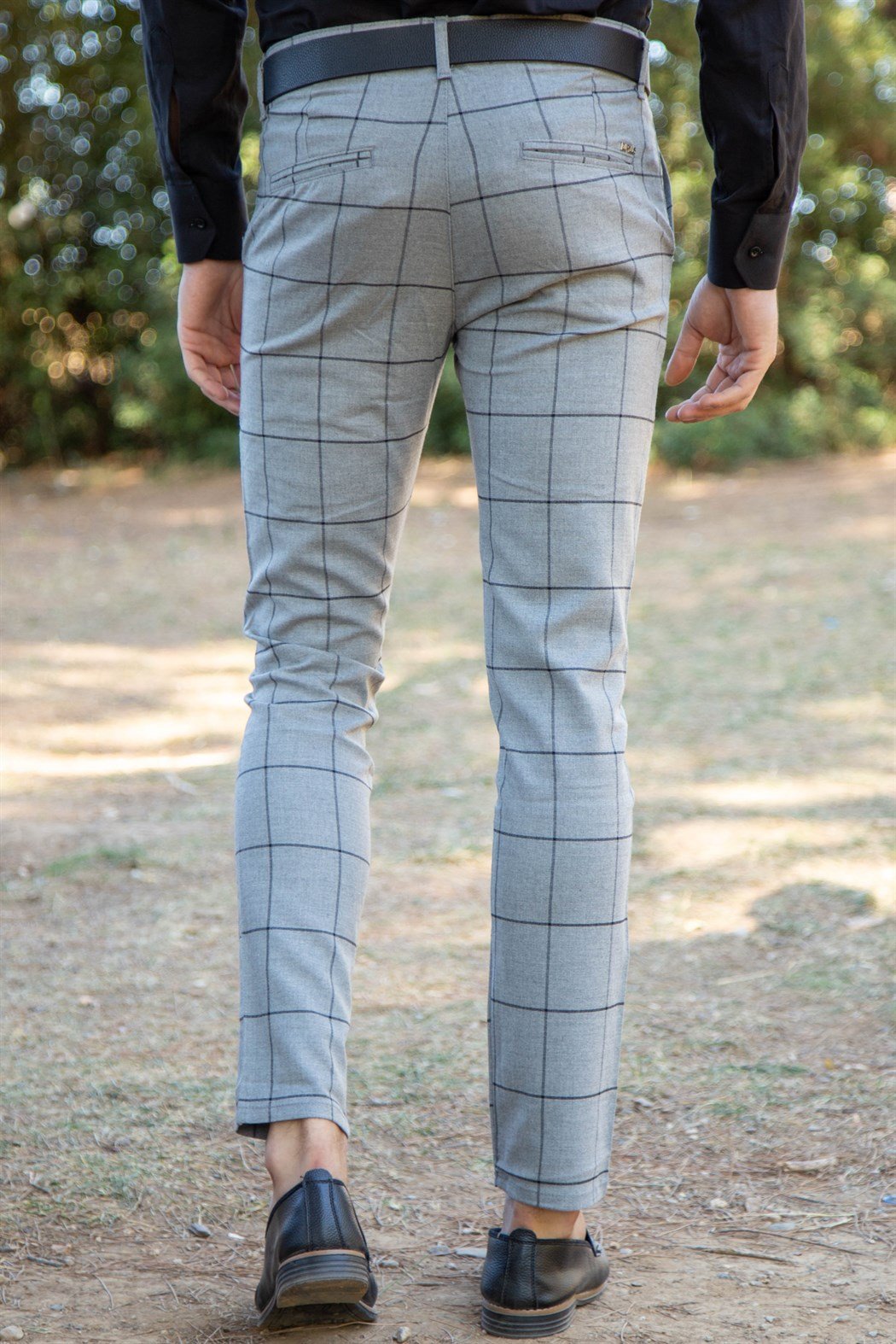 ERKEK SLİM FİT EKOSE YAN CEP FÜME FÜME