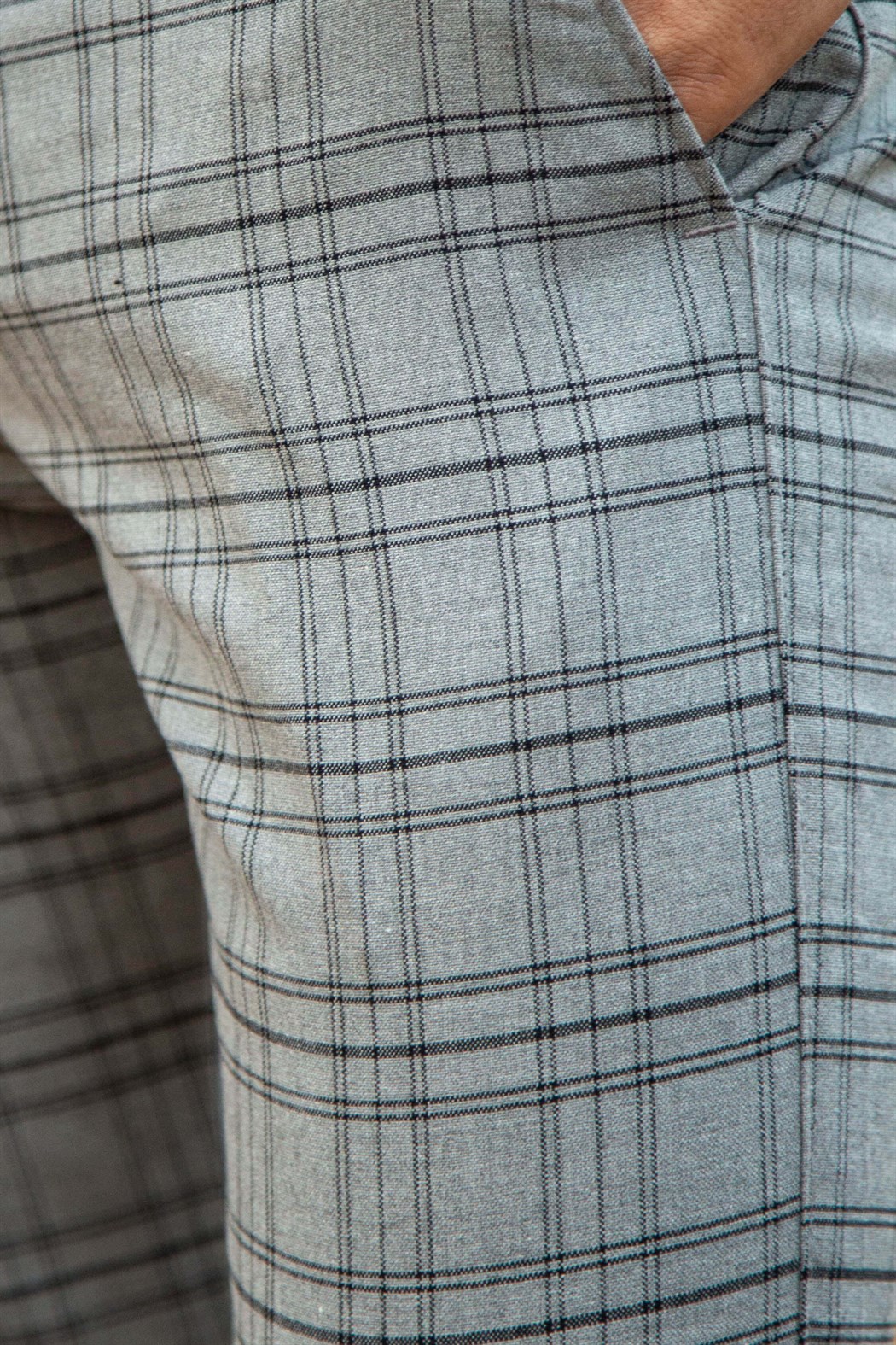 ERKEK SLİM FİT İNCE KARELİ YAN CEP GRİ GRİ