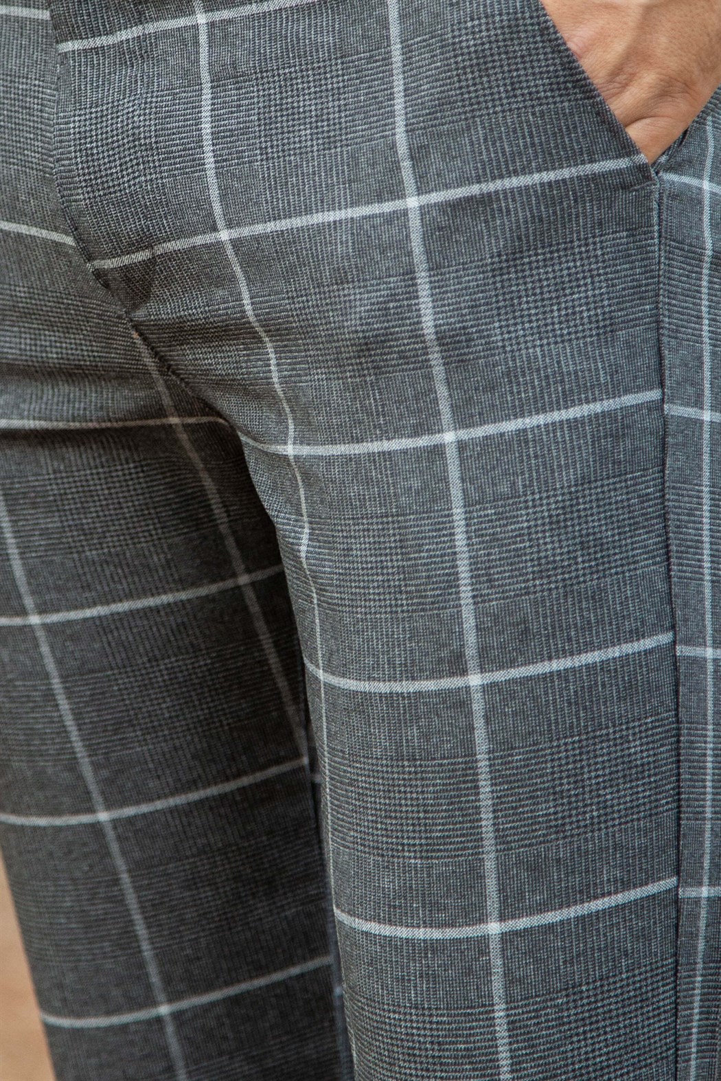 ERKEK SLİM FİT YAN CEP BÜYÜK EKOSE FÜME FÜME