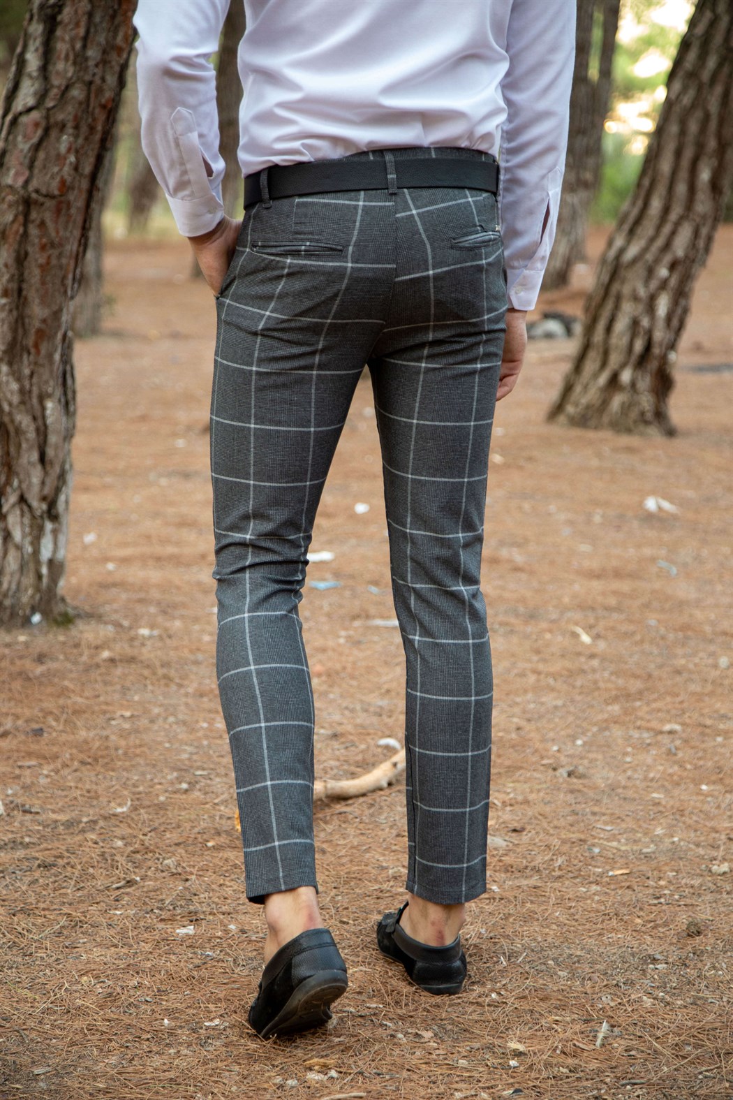 ERKEK SLİM FİT YAN CEP BÜYÜK EKOSE FÜME FÜME