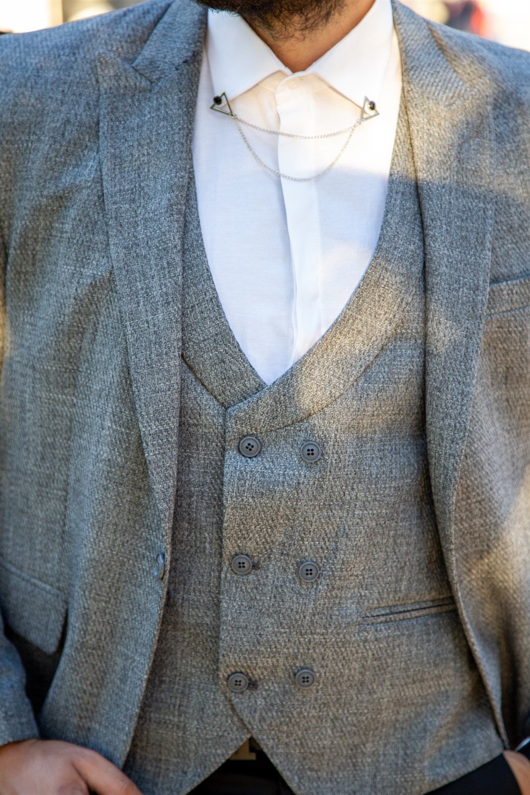 ERKEK SLİM FİT YELEK CEKET TAKIM GRİ GRİ